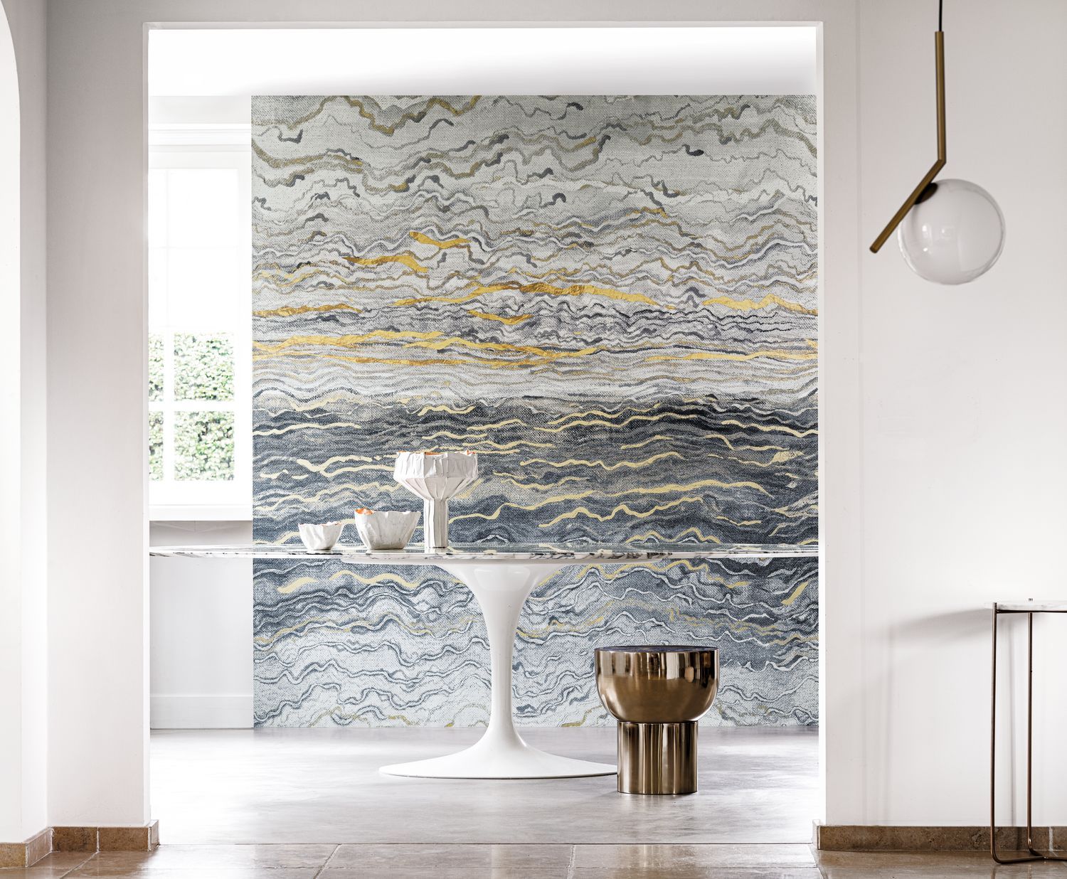 Metallic Mural AZURITE - WHITE/GRAY/GOLD gray with gold