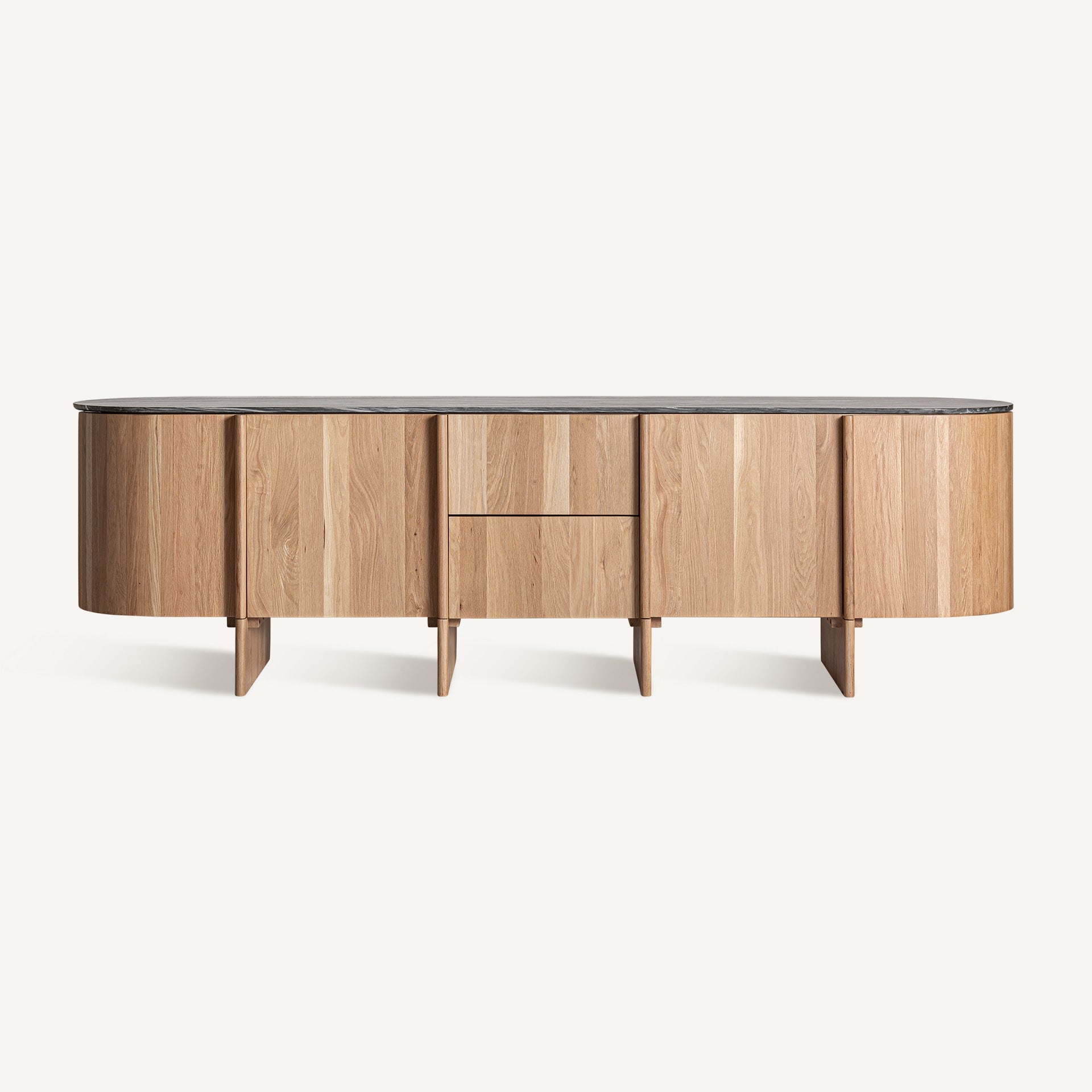 NARA Legged Chest of Drawers in Oak Wood with Marble Top