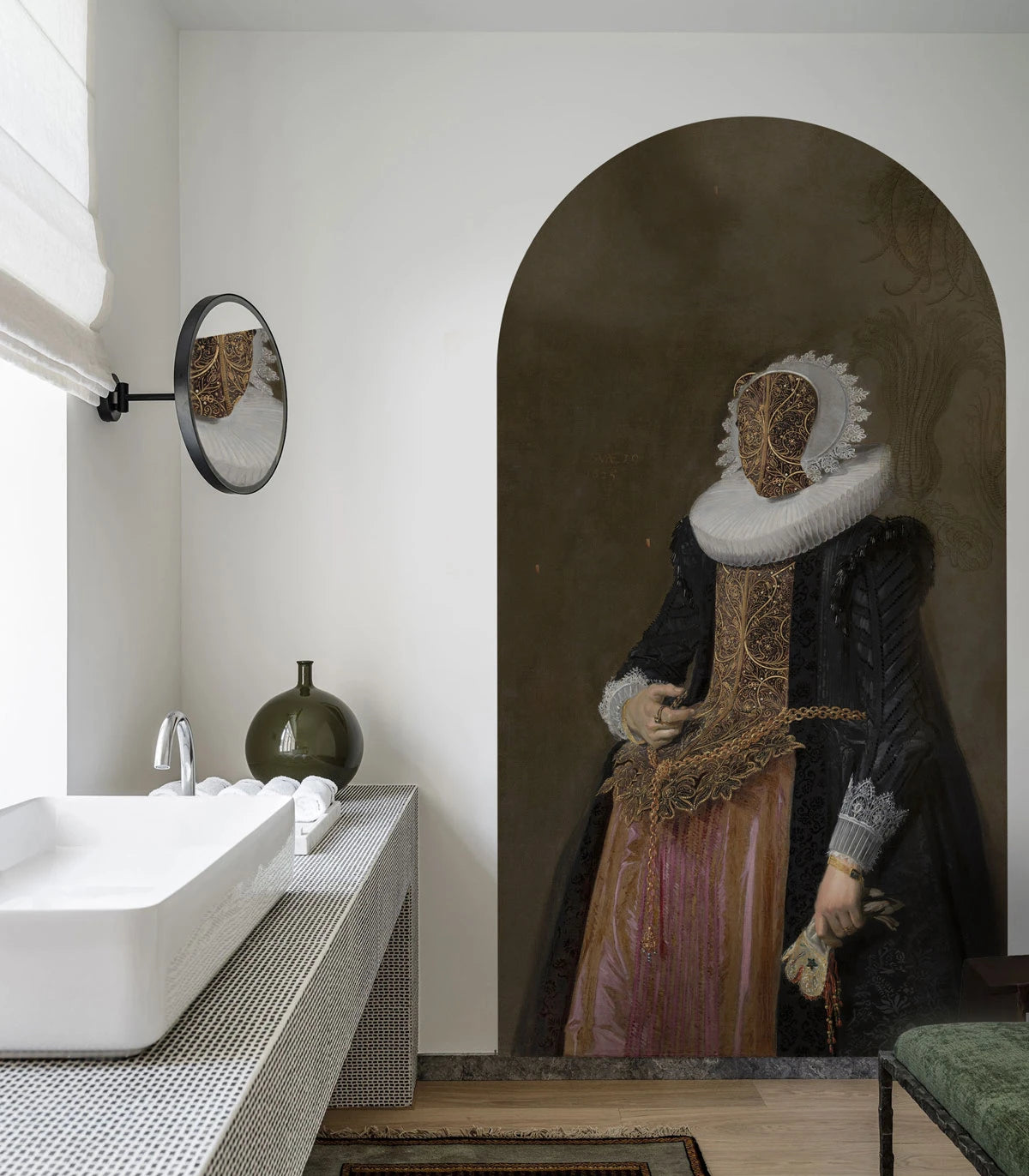 Nástenná maľba v tvare oblúka s umeleckým portrétom BAROQUE LADY hnedá