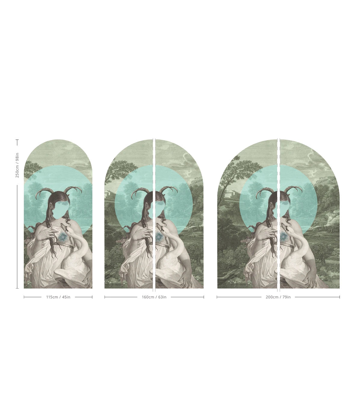 Nástenná maľba v tvare oblúka s umeleckým portrétom ZODIAC MUSE zelená