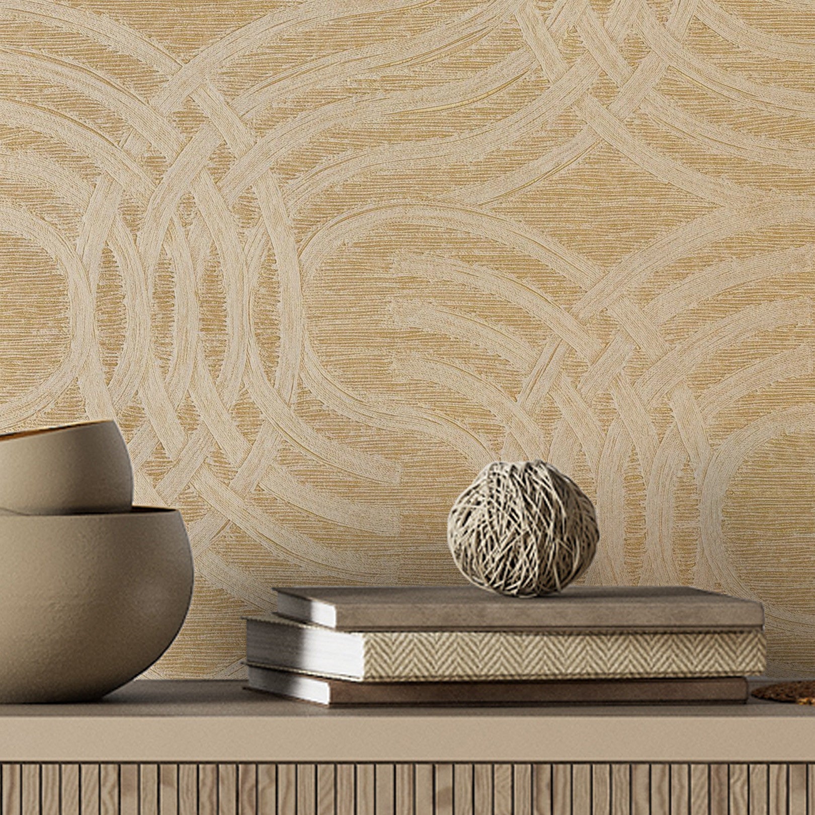 Metallic Wallpaper with Abstract Pattern AURARIA - WHITE/GOLD