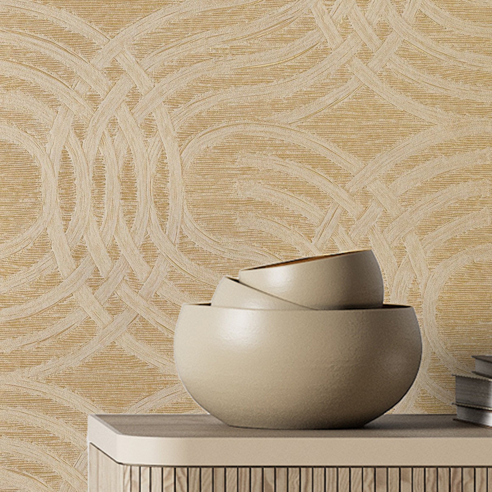 Metallic Wallpaper with Abstract Pattern AURARIA - WHITE/GOLD