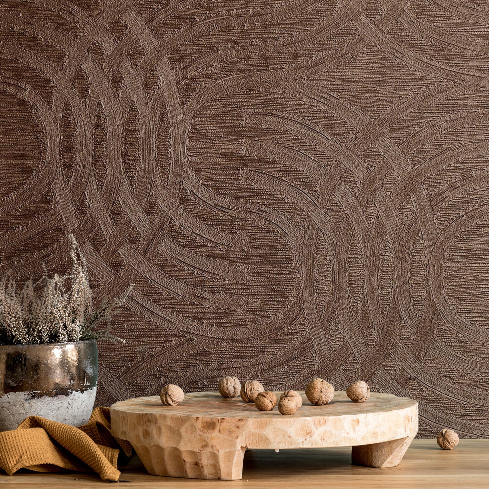 Metallic Wallpaper with Abstract Pattern AURARIA - CUIVRE Brown