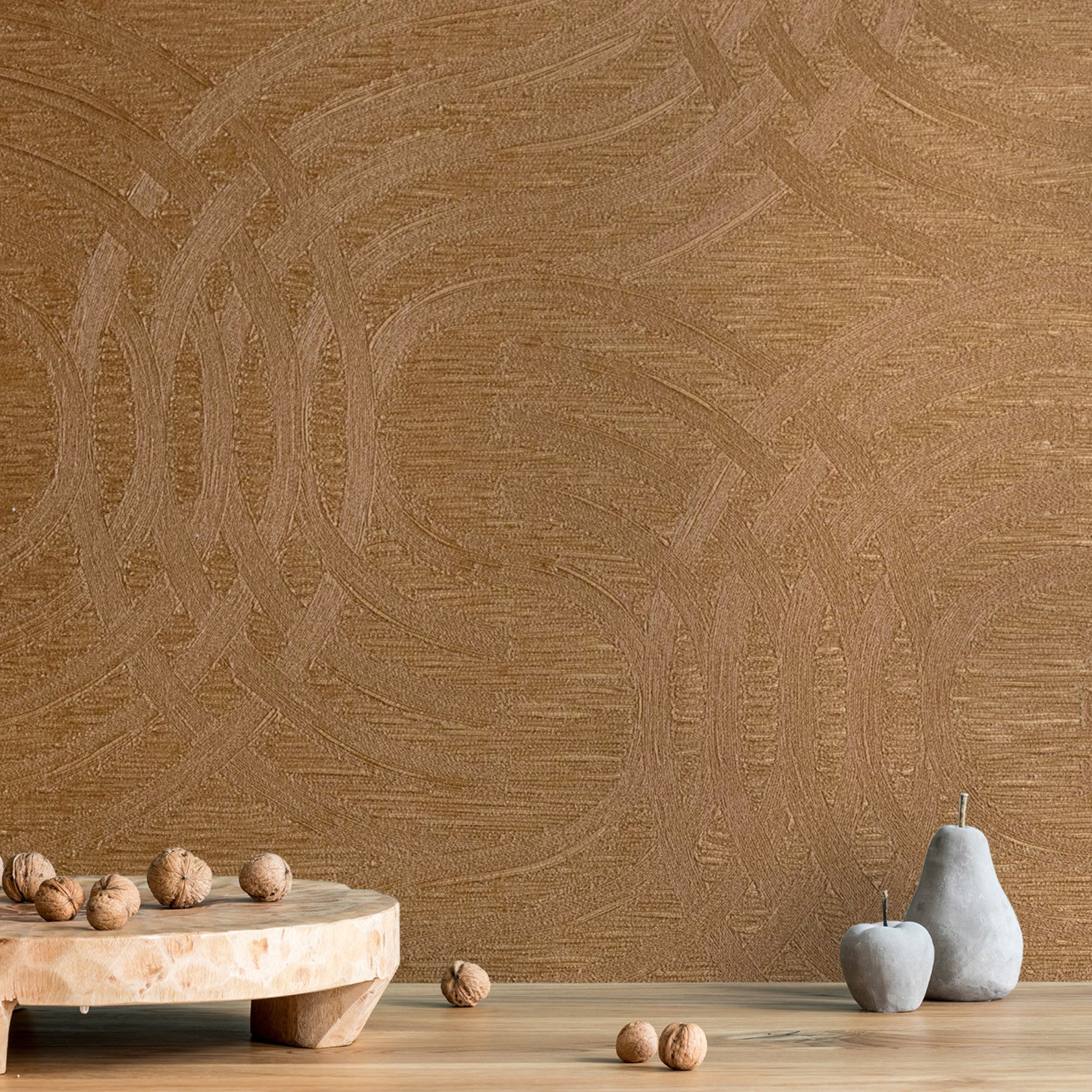 Metalická tapeta s abstraktným vzorom AURARIA - AMBRE jantárová