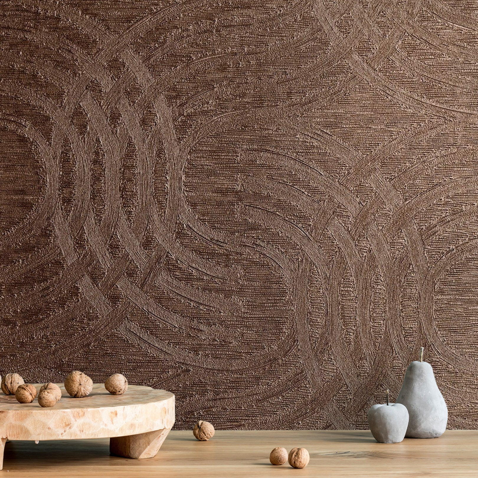 Metallic Wallpaper with Abstract Pattern AURARIA - CUIVRE Brown