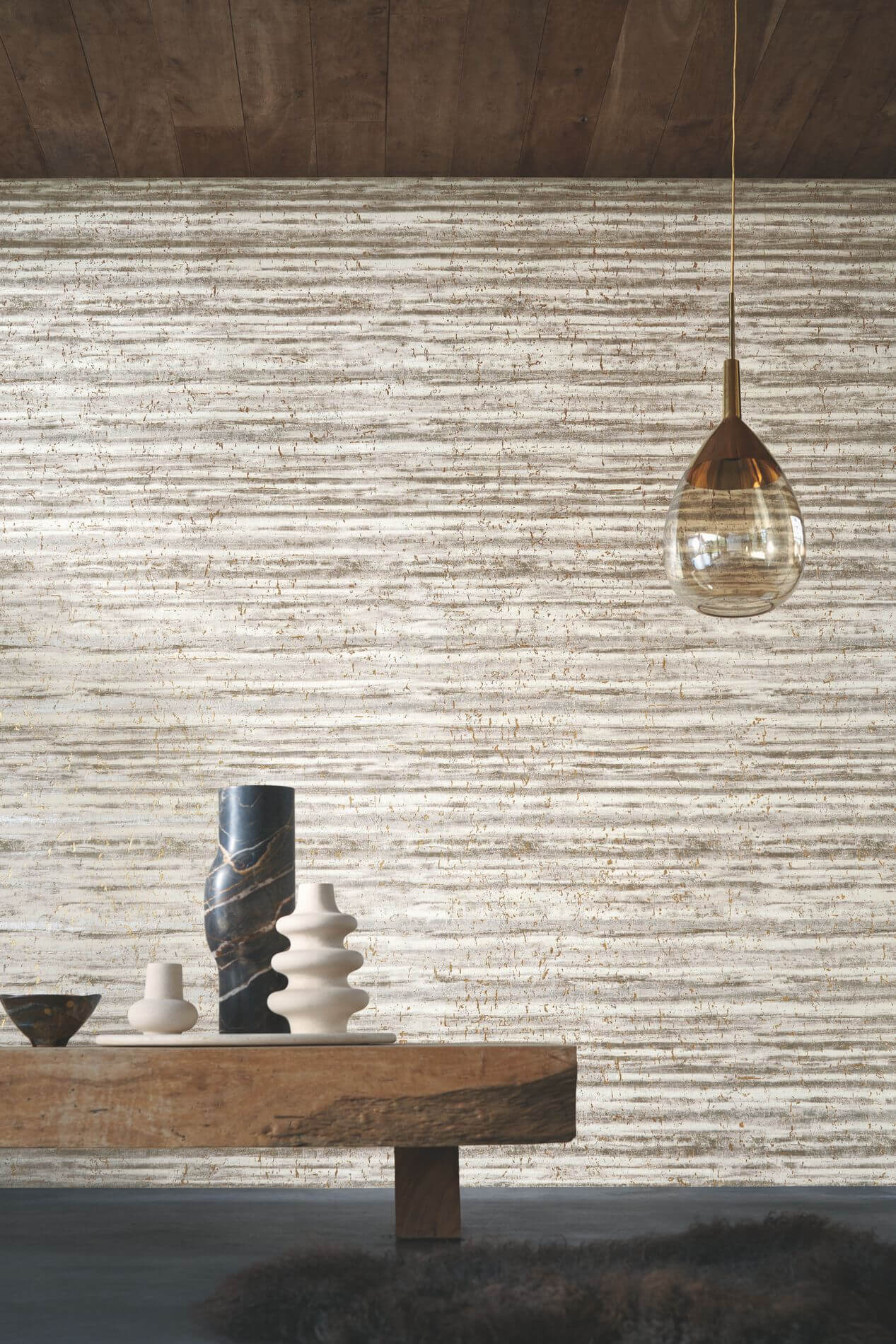 Natural cork structural wallpaper with metallic finish LIEGE - WHITE AND GOLD white-gray with gold