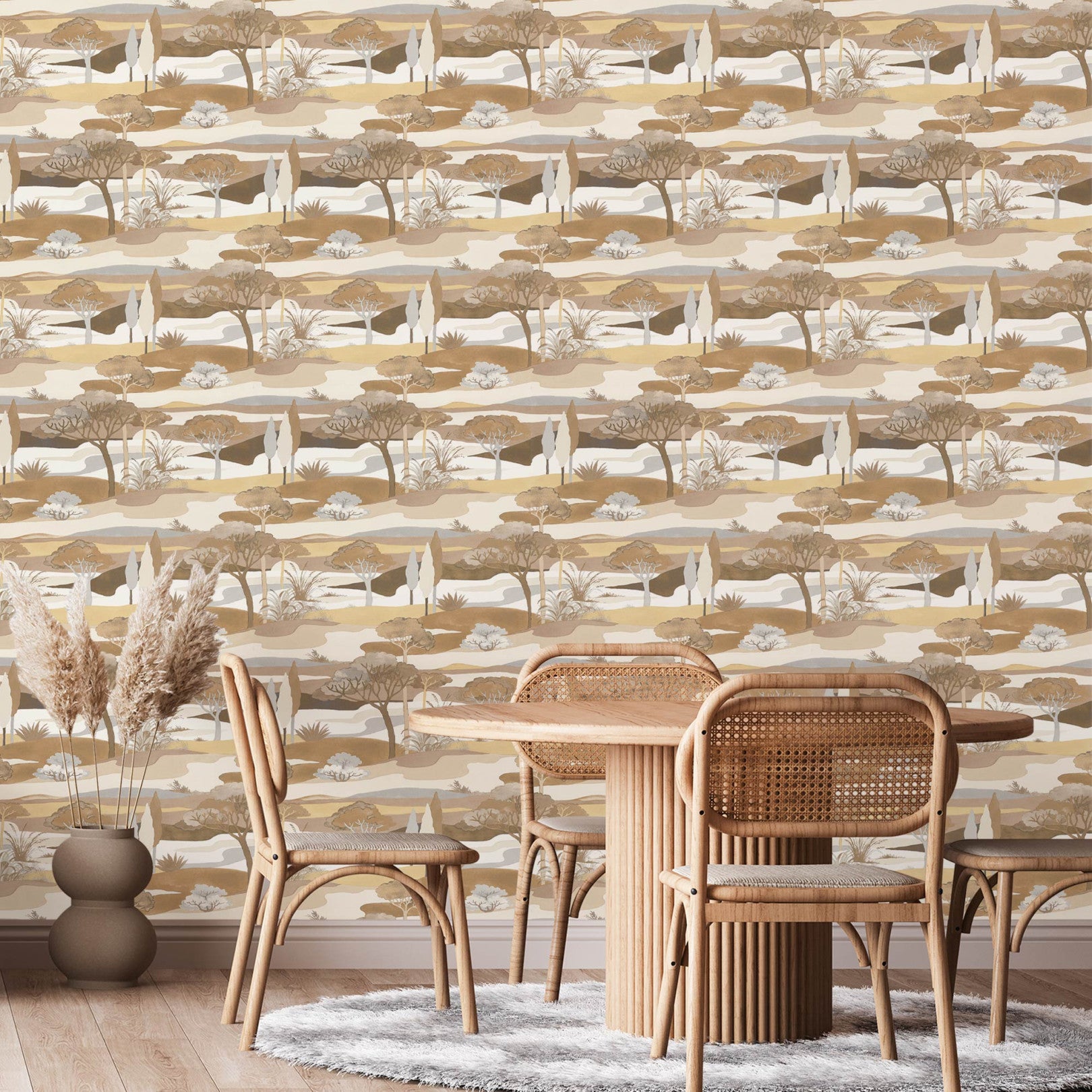Landscape Wallpaper with Plant Motif CAP FERRET - SABLE/LATTE Coffee Brown with Beige