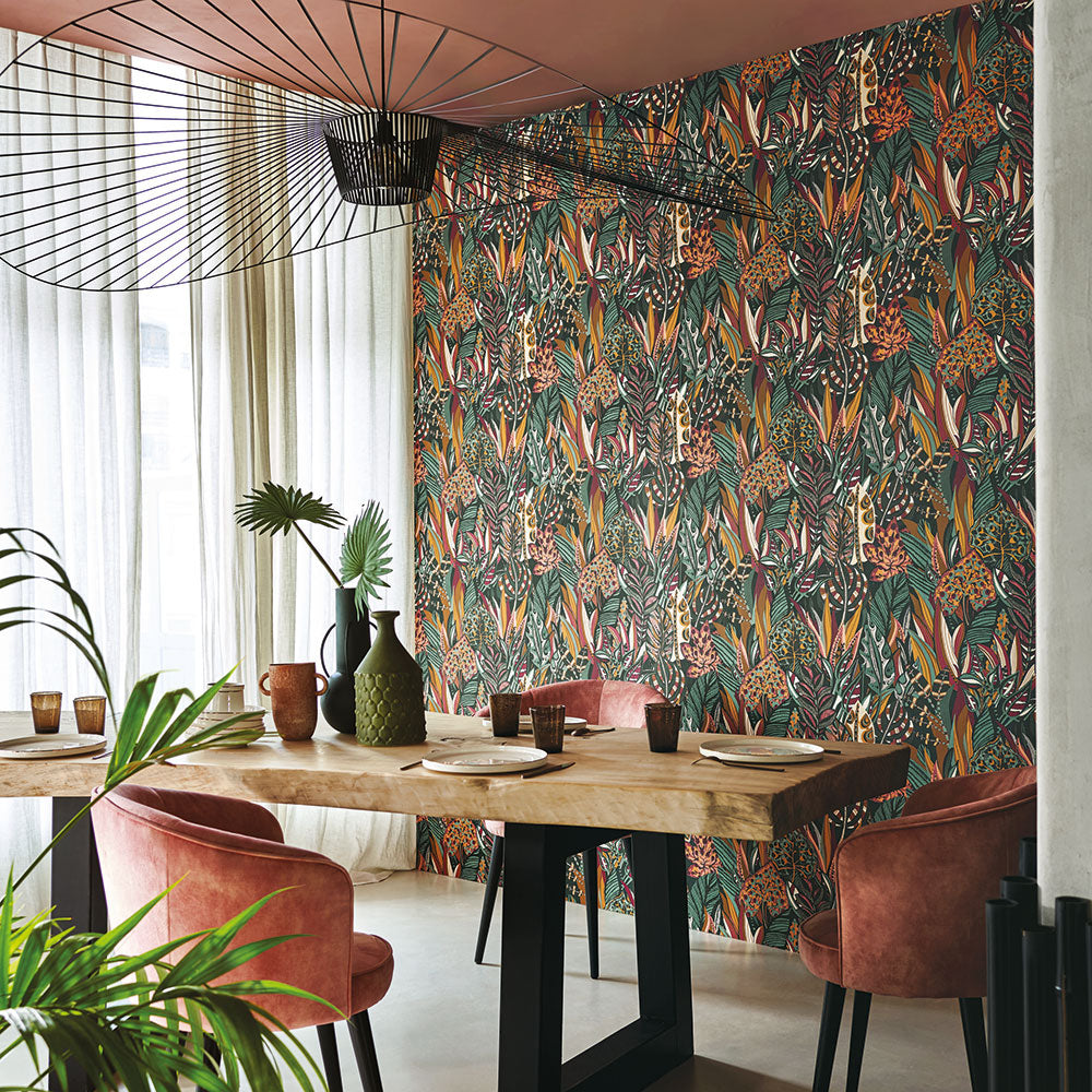 Tapeta s rastlinným motívom DESIRADE - BIELA/CELEDON biela so seledínovou