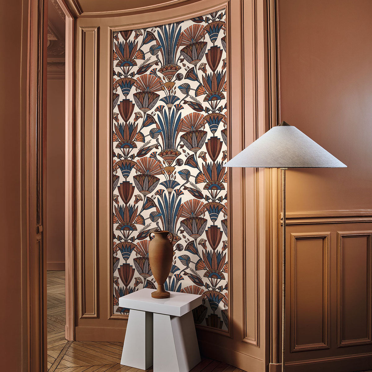 DENDERAH Floral Pattern Wallpaper - WHITE/BROWN