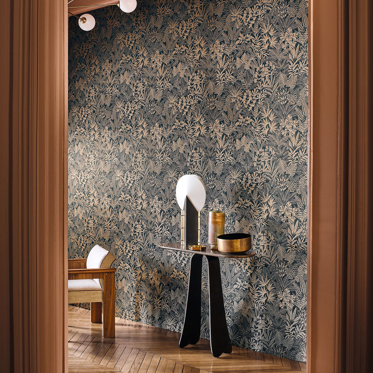 Plant Motif Wallpaper DOUM - WHITE/GOLD