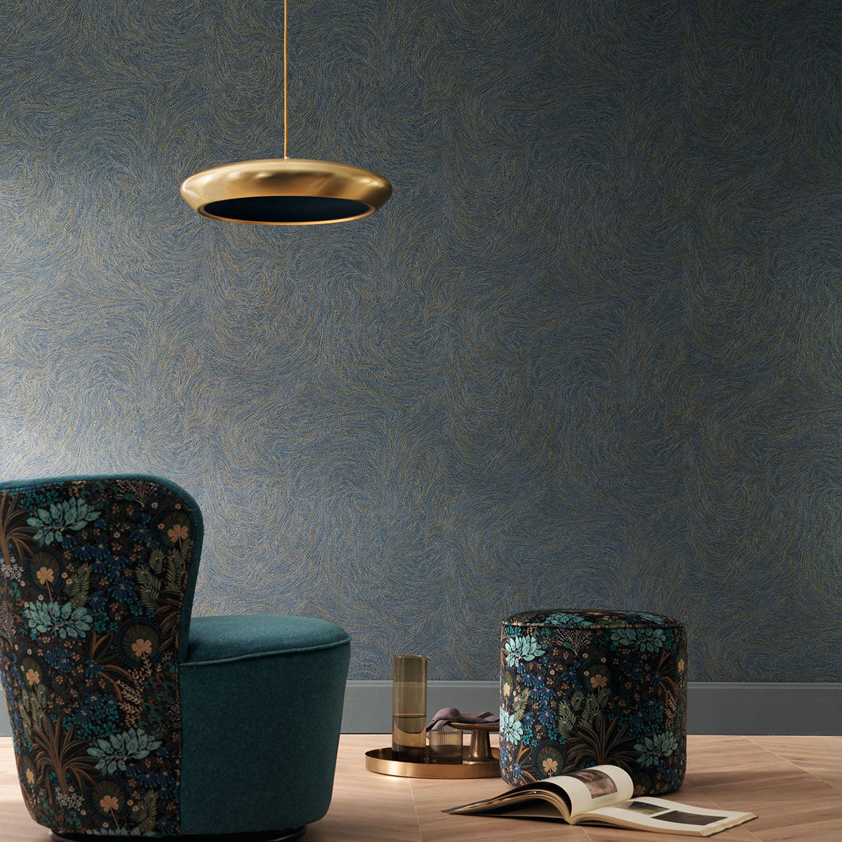 Wallpaper with Abstract Pattern VOIE LACTEE - PIERRE BLEUE/GOLD blue with gold