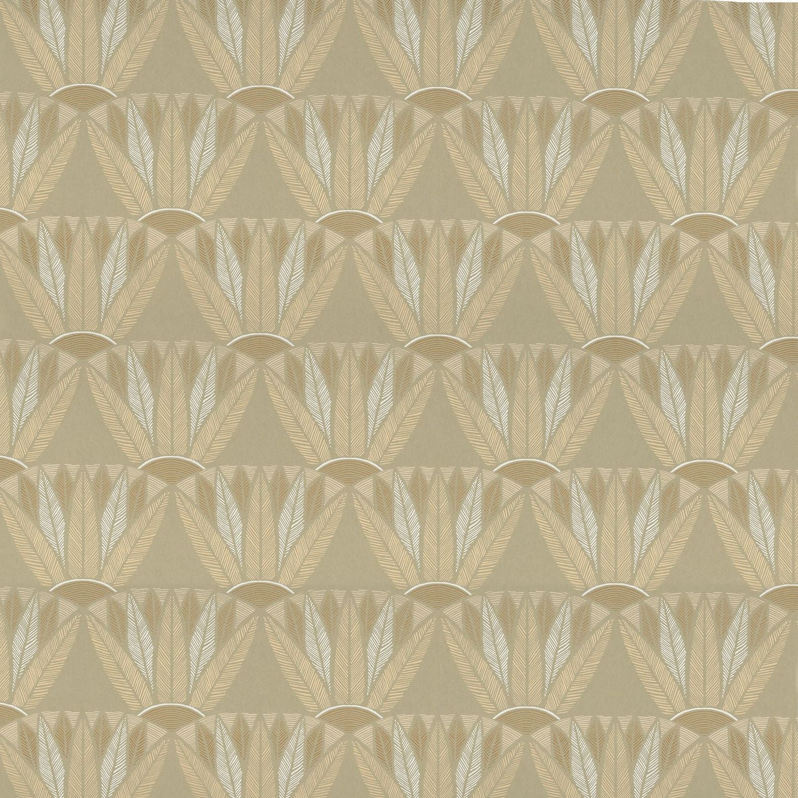 Tapeta s rastlinným motívom kvetov lotosu CASTALIA - VERT CENDRE/DORE béžová so zlatým