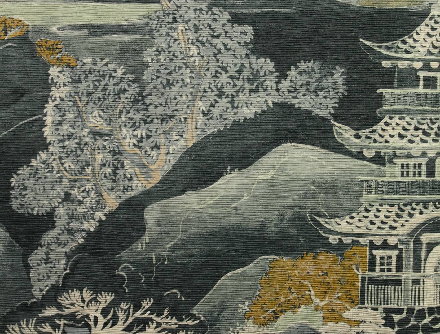 Tapeta so štruktúrou a orientálnou krajinou NARA - VERT IMPERIAL zelená