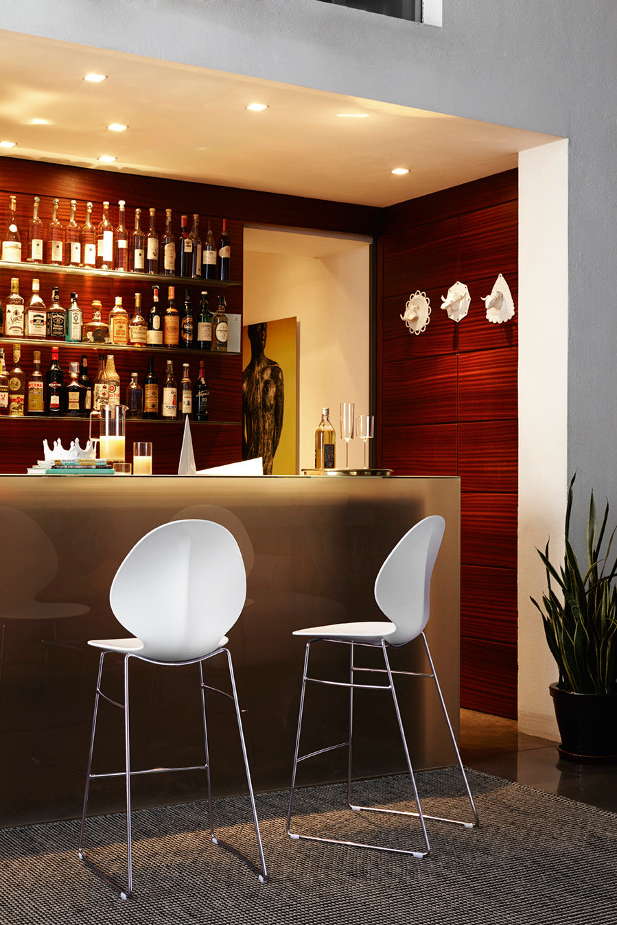 BASIL bar stool taupe seat with chrome metal base