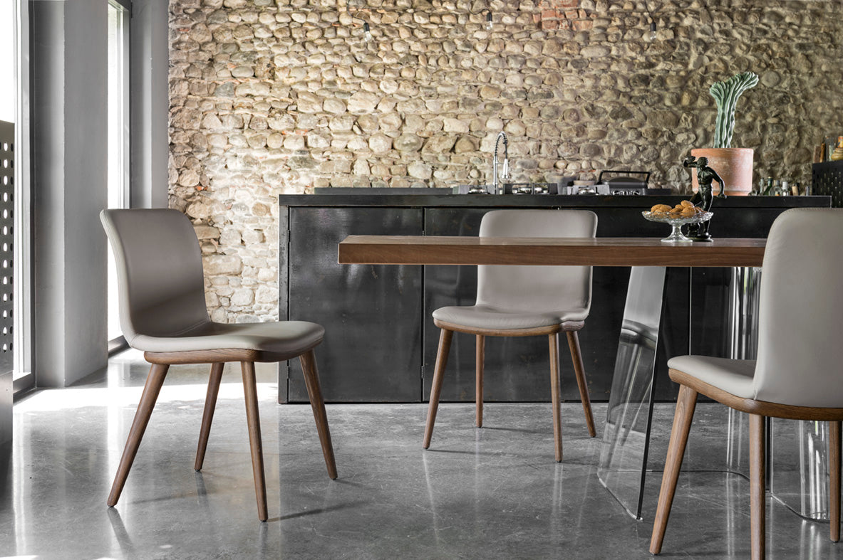 Upholstered ANNIE Chair with Dark Wooden Base