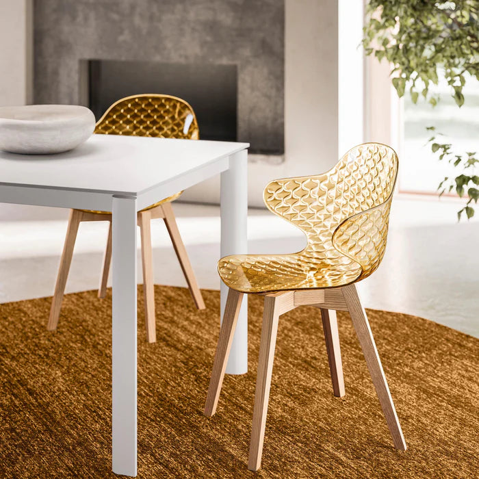 SAINT TROPEZ chair with a white seat and walnut base
