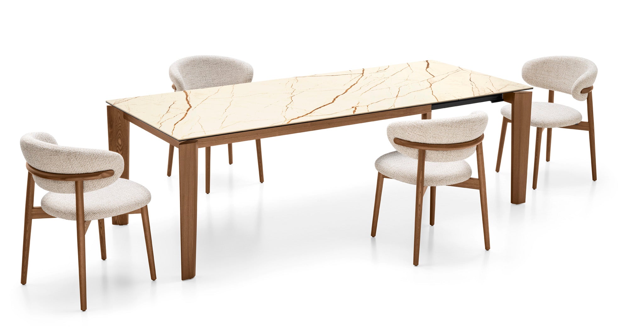 Extendable table DOGMA with beige top and walnut wooden base