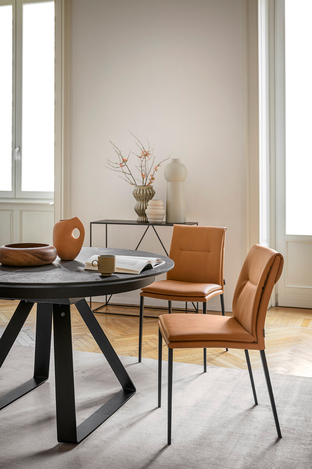 CARMEN LARGE upholstered chair with a brown base