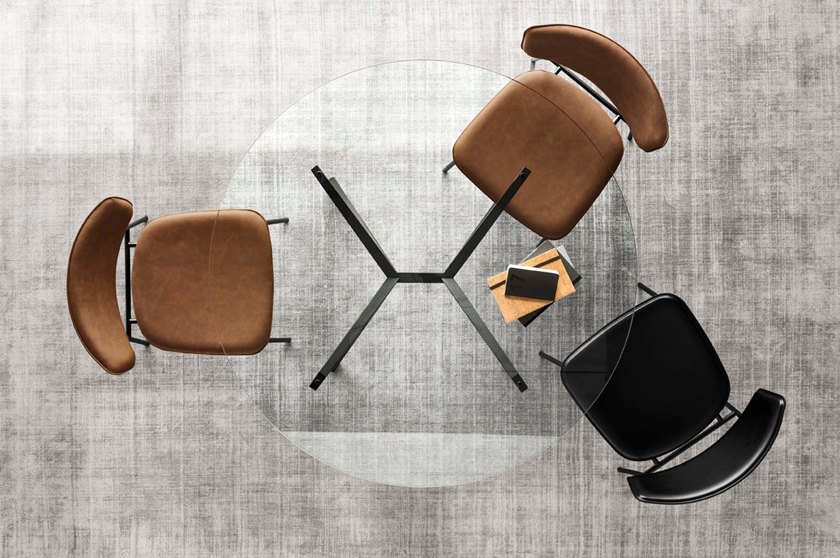 Okrúhly stôl KENT so sklenenou doskou a čiernym podstavcom