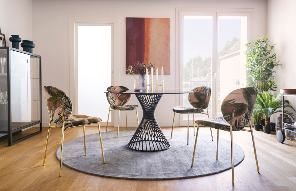 VORTEX Round Table with Glass Top and Black Base