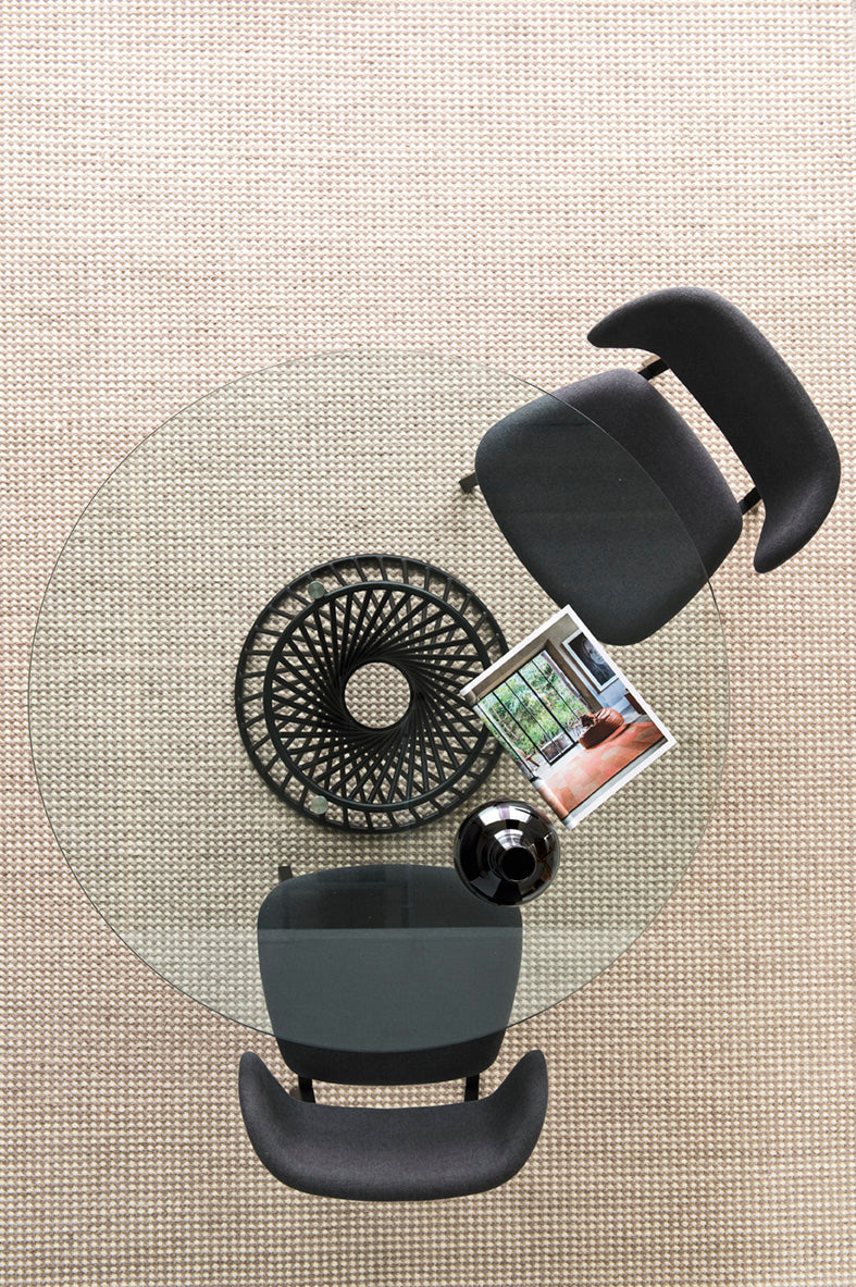 VORTEX Round Table with Glass Top and Black Base