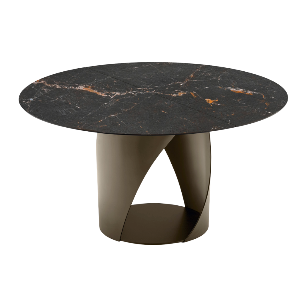 Round extendable table CYCLONE black top with brown base