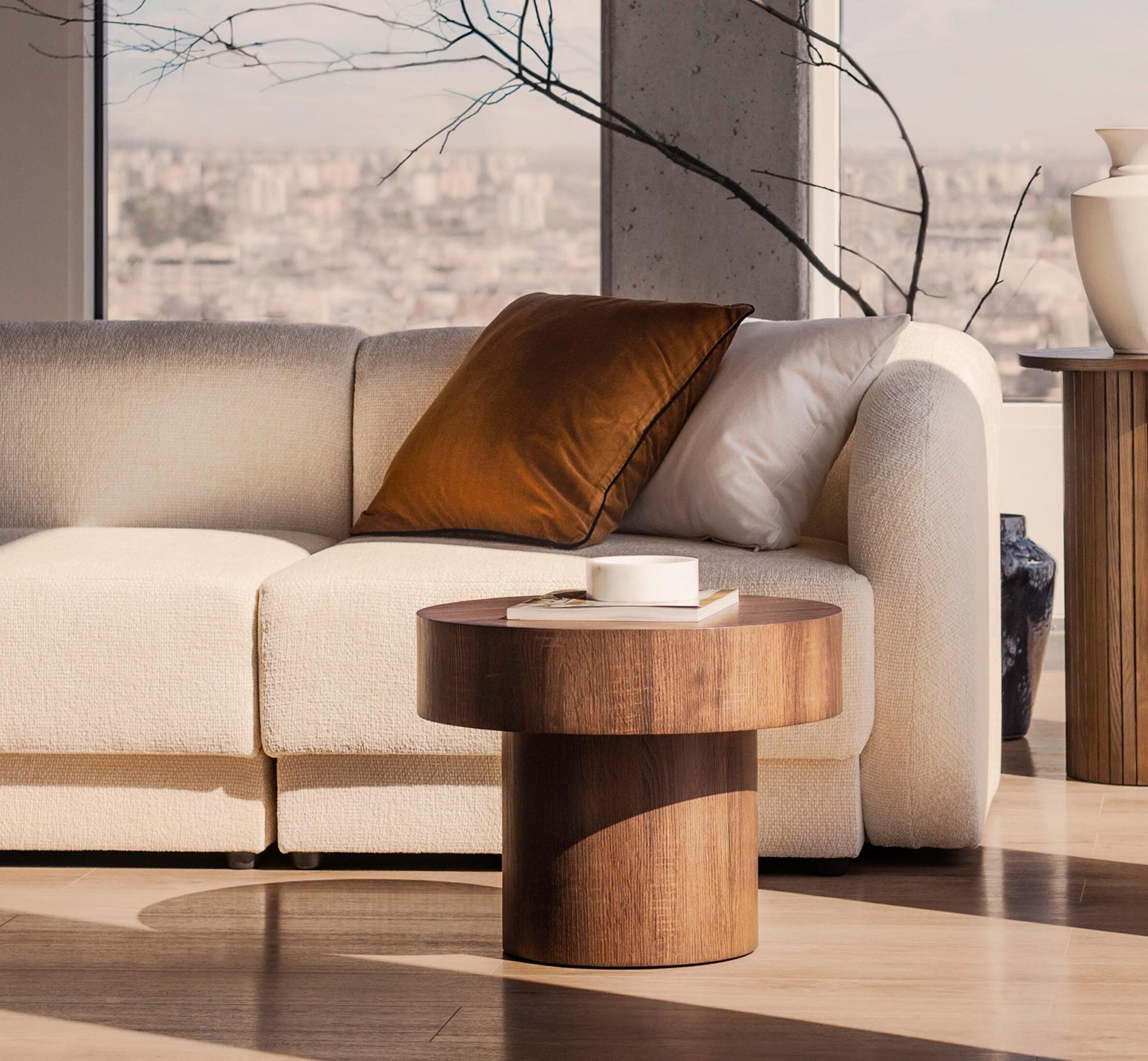 Rohová sedačka v tvare U pravá MILEY slonová kosť šenil