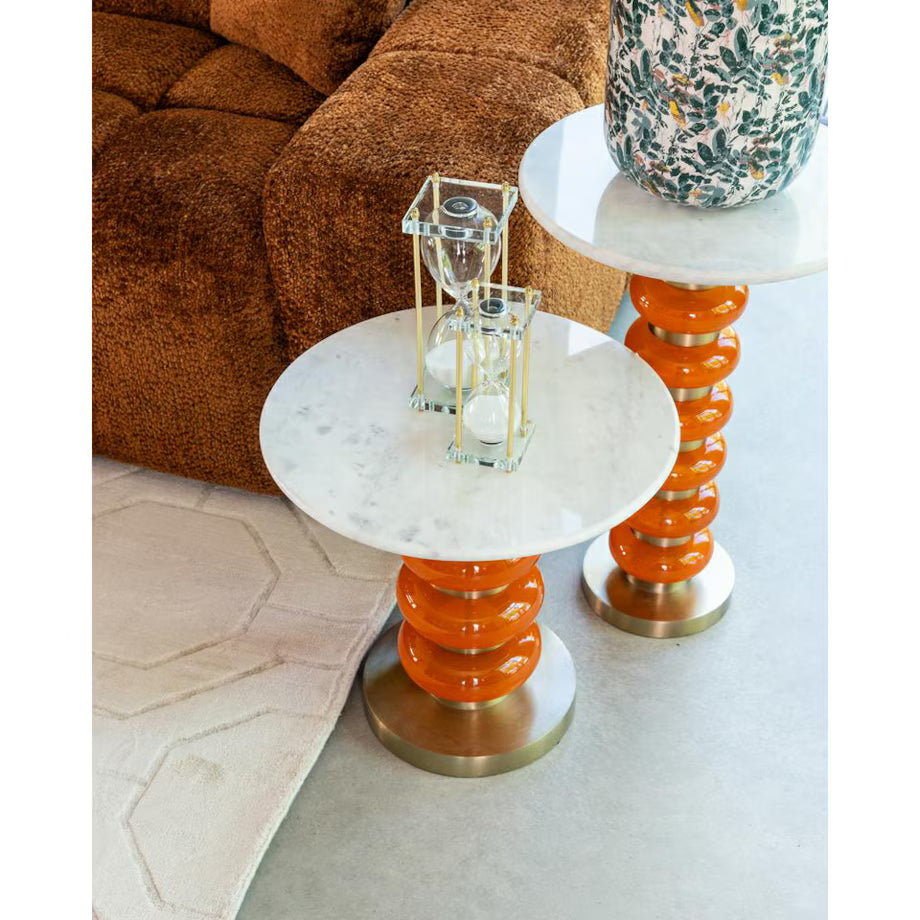 BARBARA side table orange with white marble