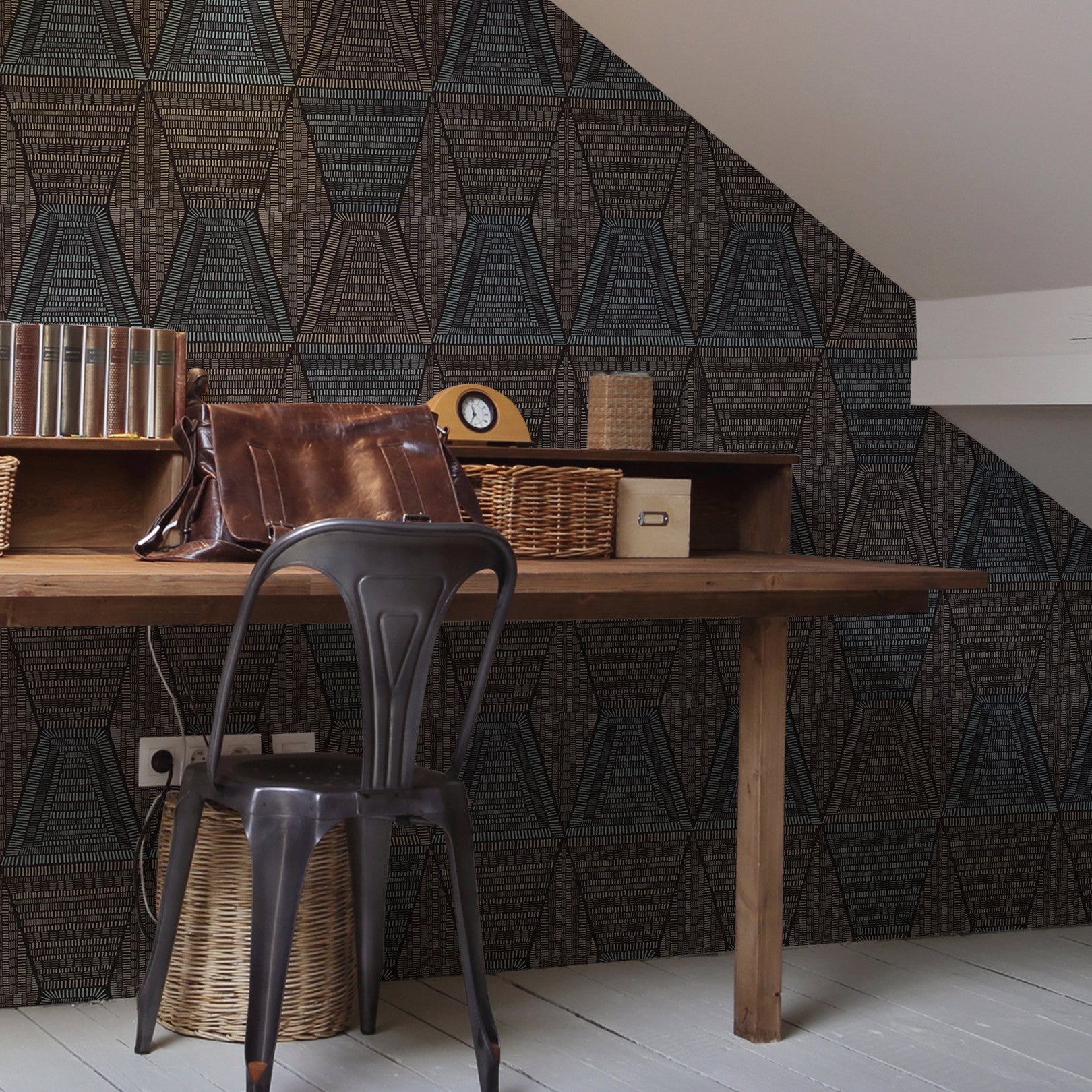 Tapeta s abstraktným vzorom DAIA - NOIR/GIVRE šedá s modrou