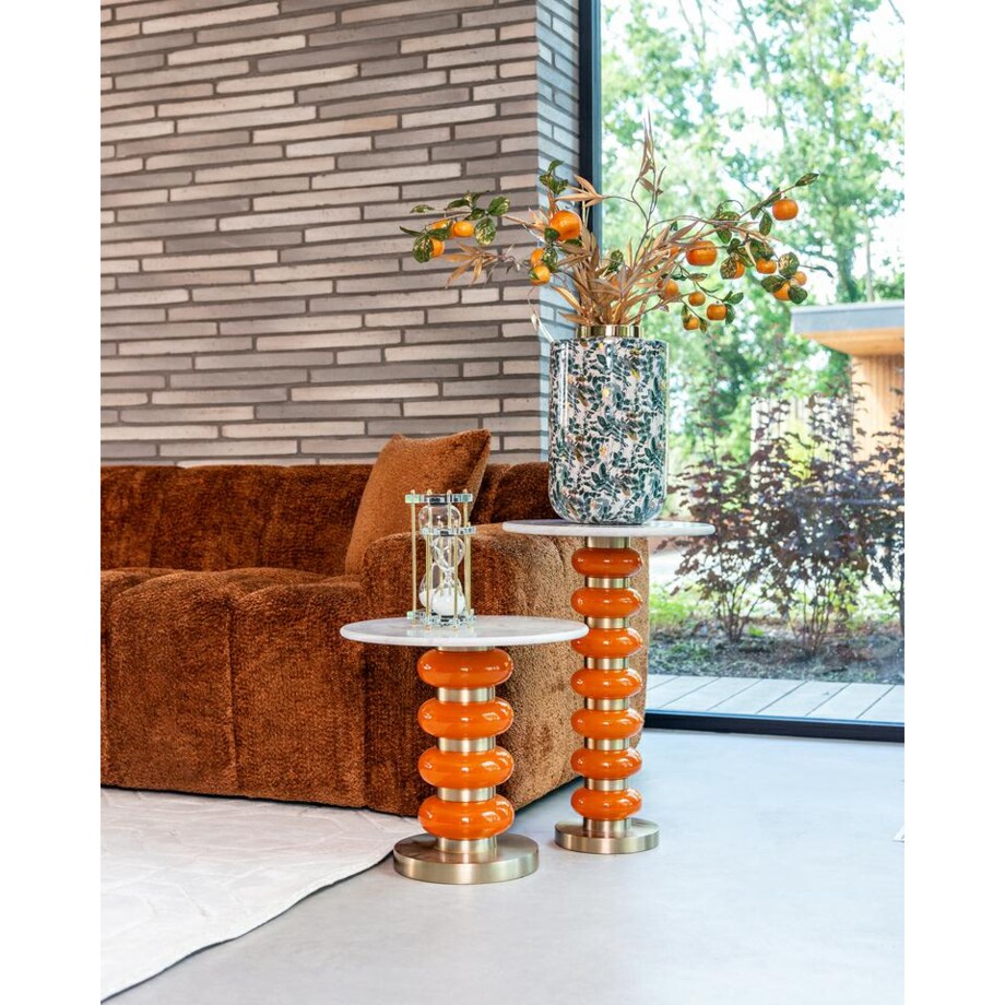 BARBARA side table orange with white marble