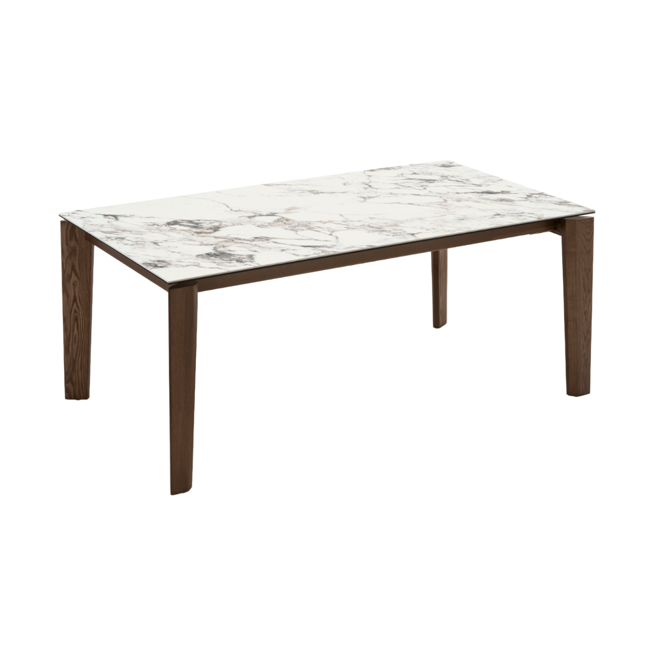 Rozkladací stôl DOGMA s bielou doskou a tmavým dreveným podstavcom