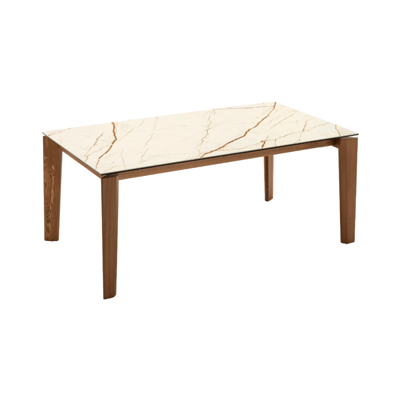 Extendable table DOGMA with beige top and walnut wooden base
