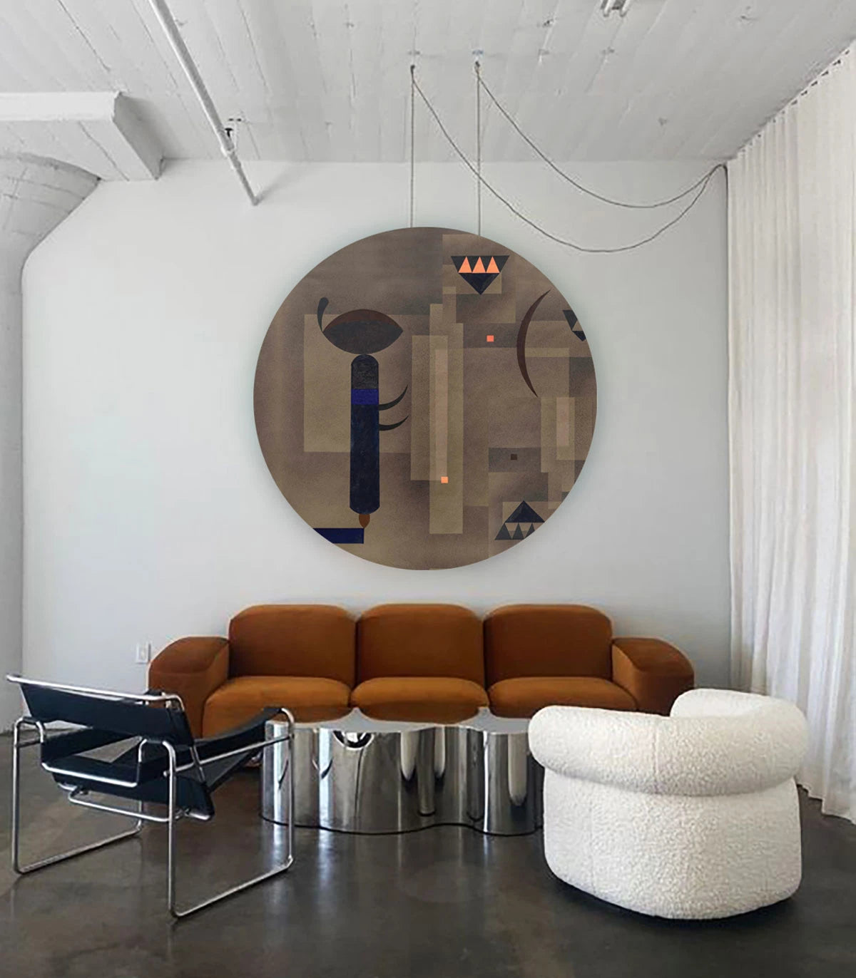 Mural w kształcie koła DOTS - GLOOMY GEOMETRY brązowy