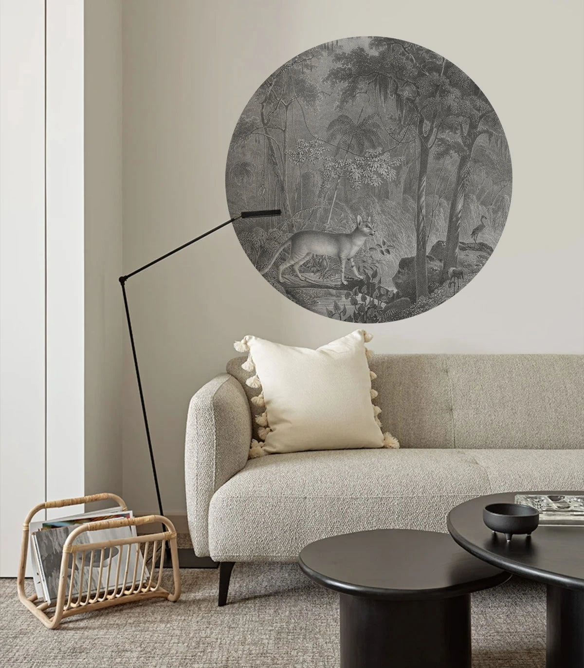 Mural w kształcie koła DOTS - JUNGLE CAT szary