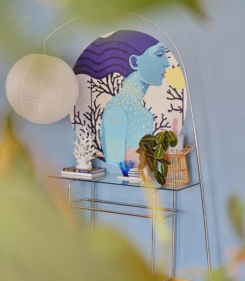 Nástenná maľba v tvare kruhu DOTS - SIREN COOL GIRL modrá