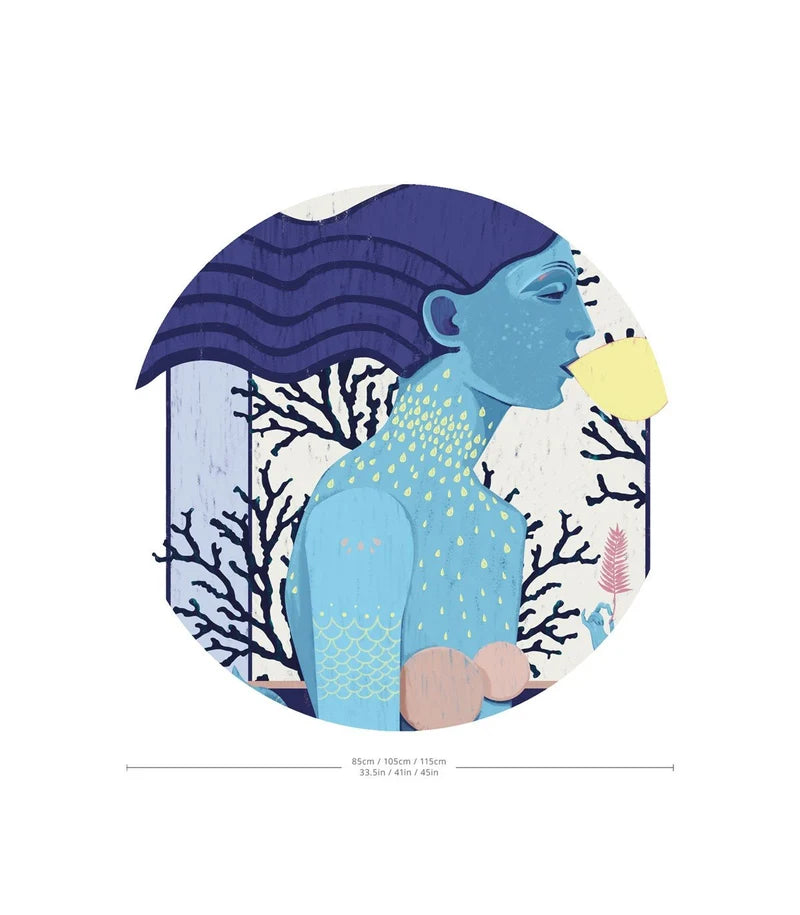 Nástenná maľba v tvare kruhu DOTS - SIREN COOL GIRL modrá