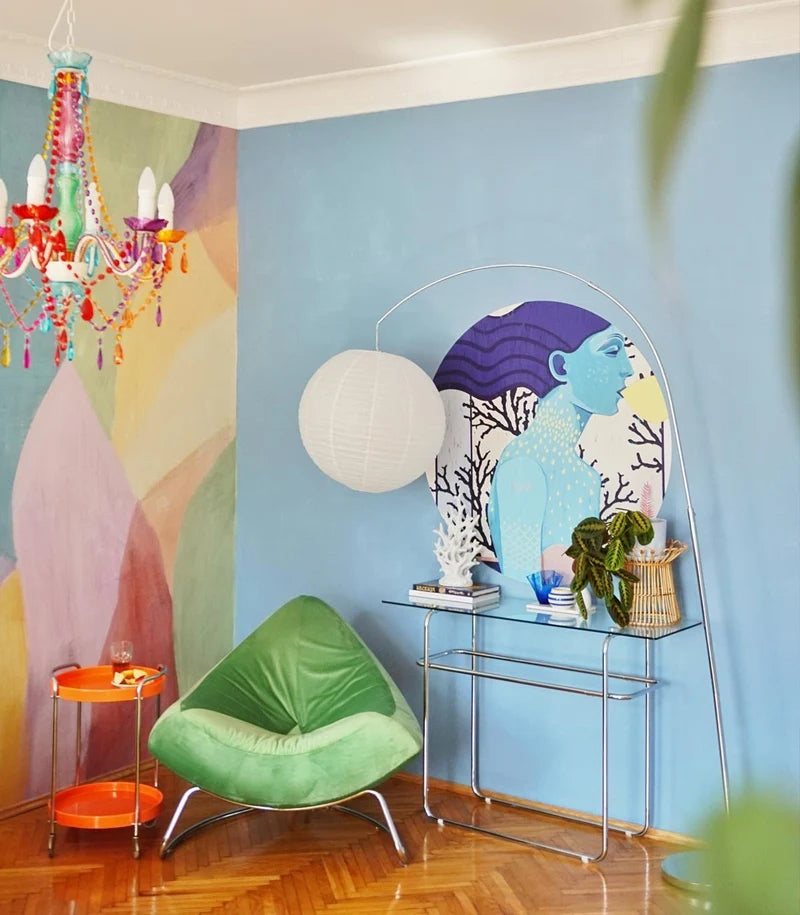 Nástenná maľba v tvare kruhu DOTS - SIREN COOL GIRL modrá