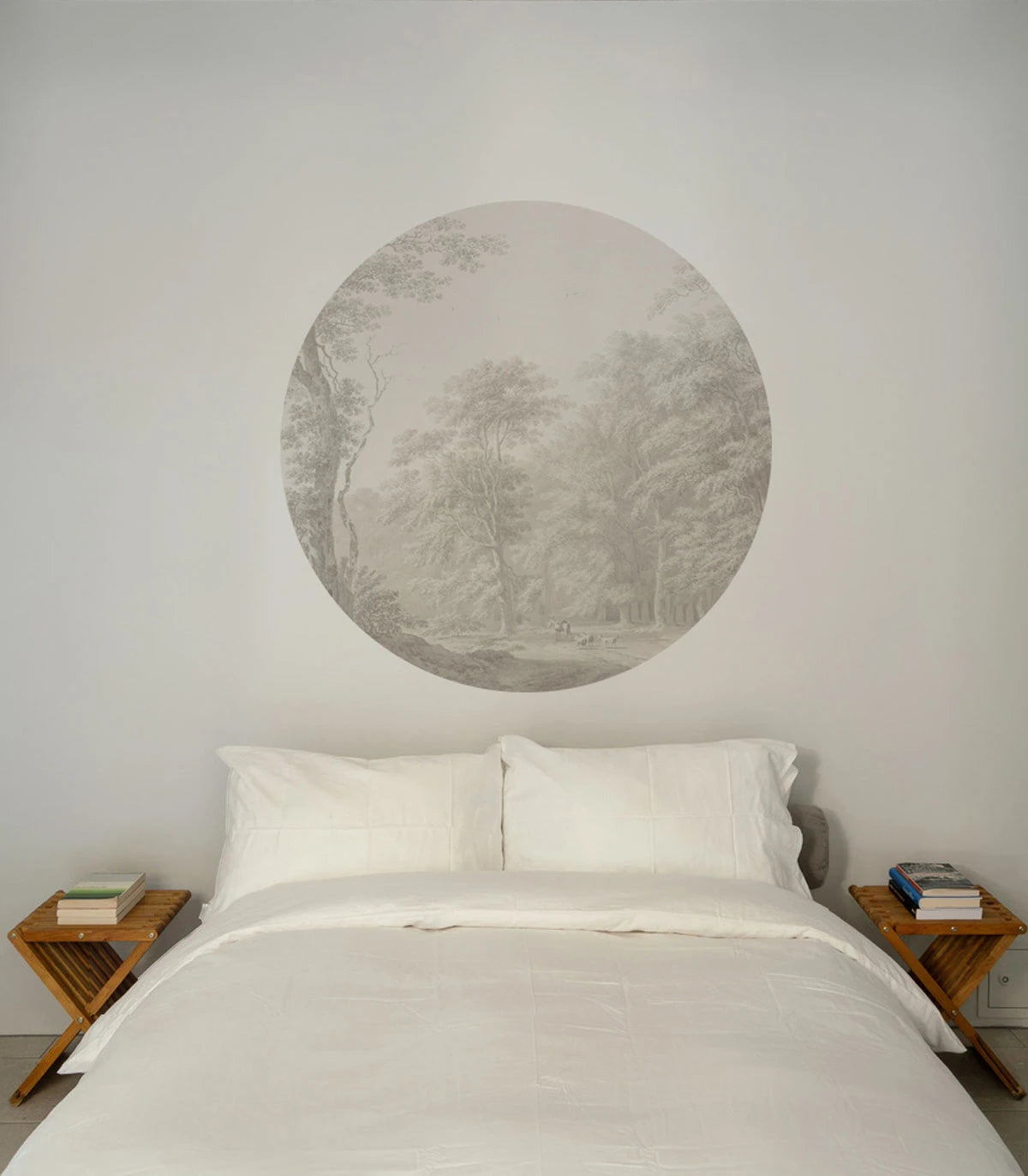 Mural w kształcie koła DOTS - WATERCOLOR GROVE beżowy