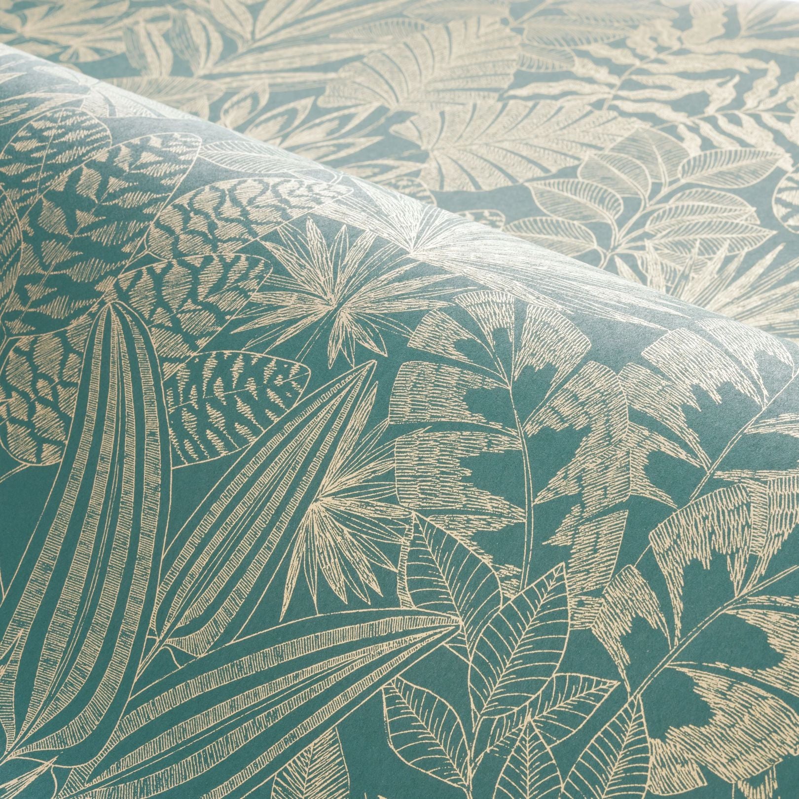 Plant motif wallpaper DOUM - EMERALD/GOLD emerald with gold