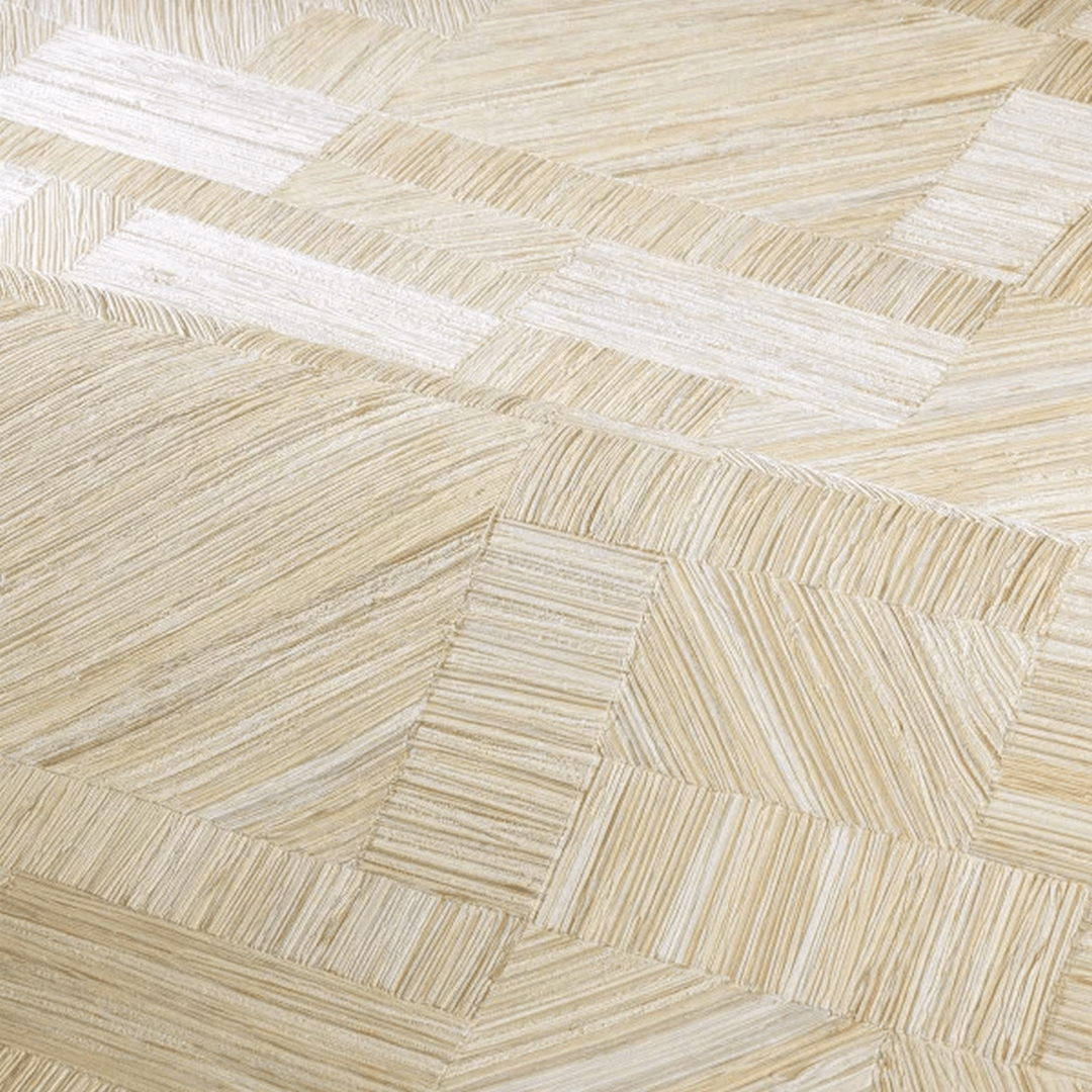 Štruktúrna geometrická tapeta napodobňujúca slamenný patchwork IMBRICATION - IVOIRE béžová