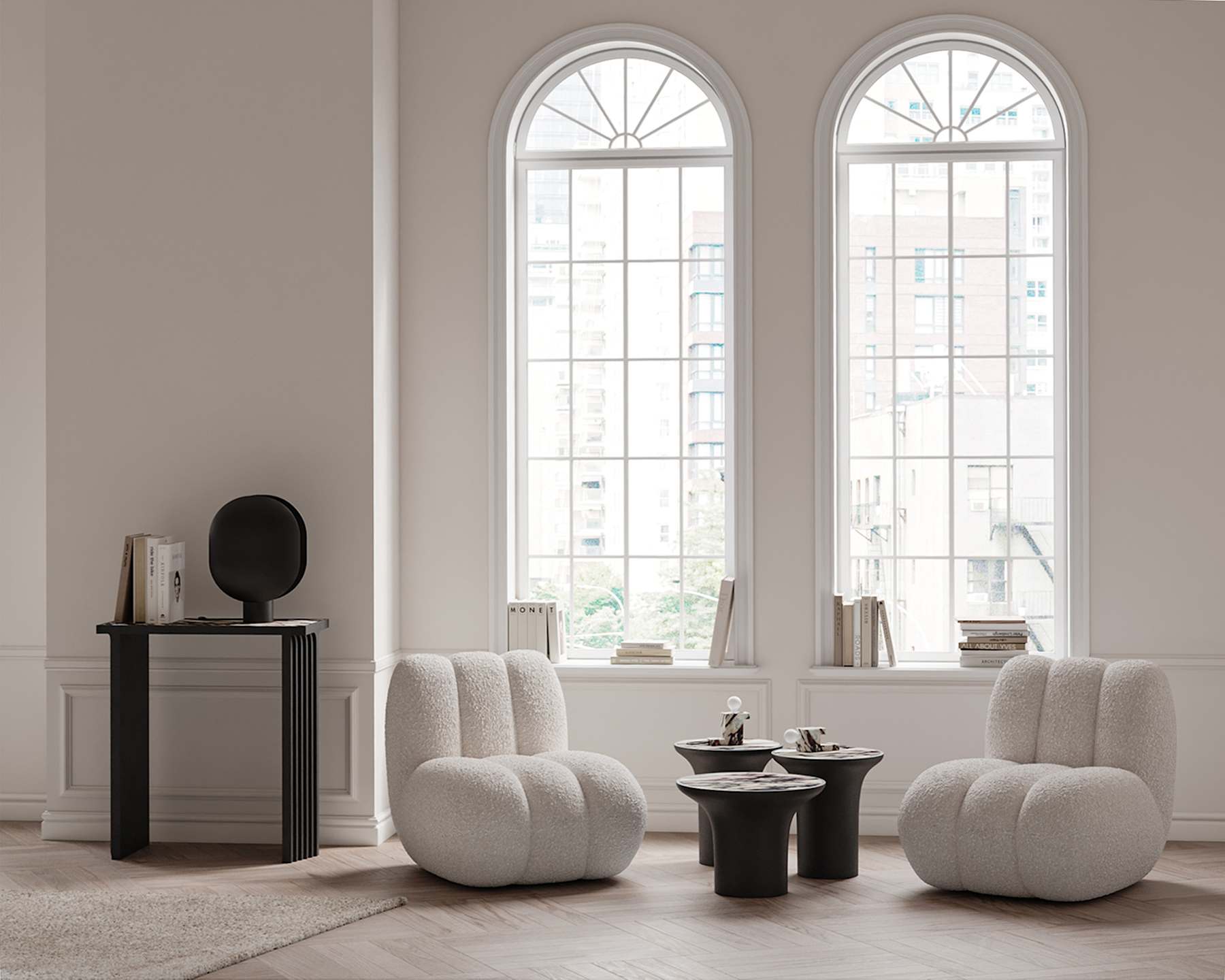 Kávový stolík TRUMPET betón s mramorom