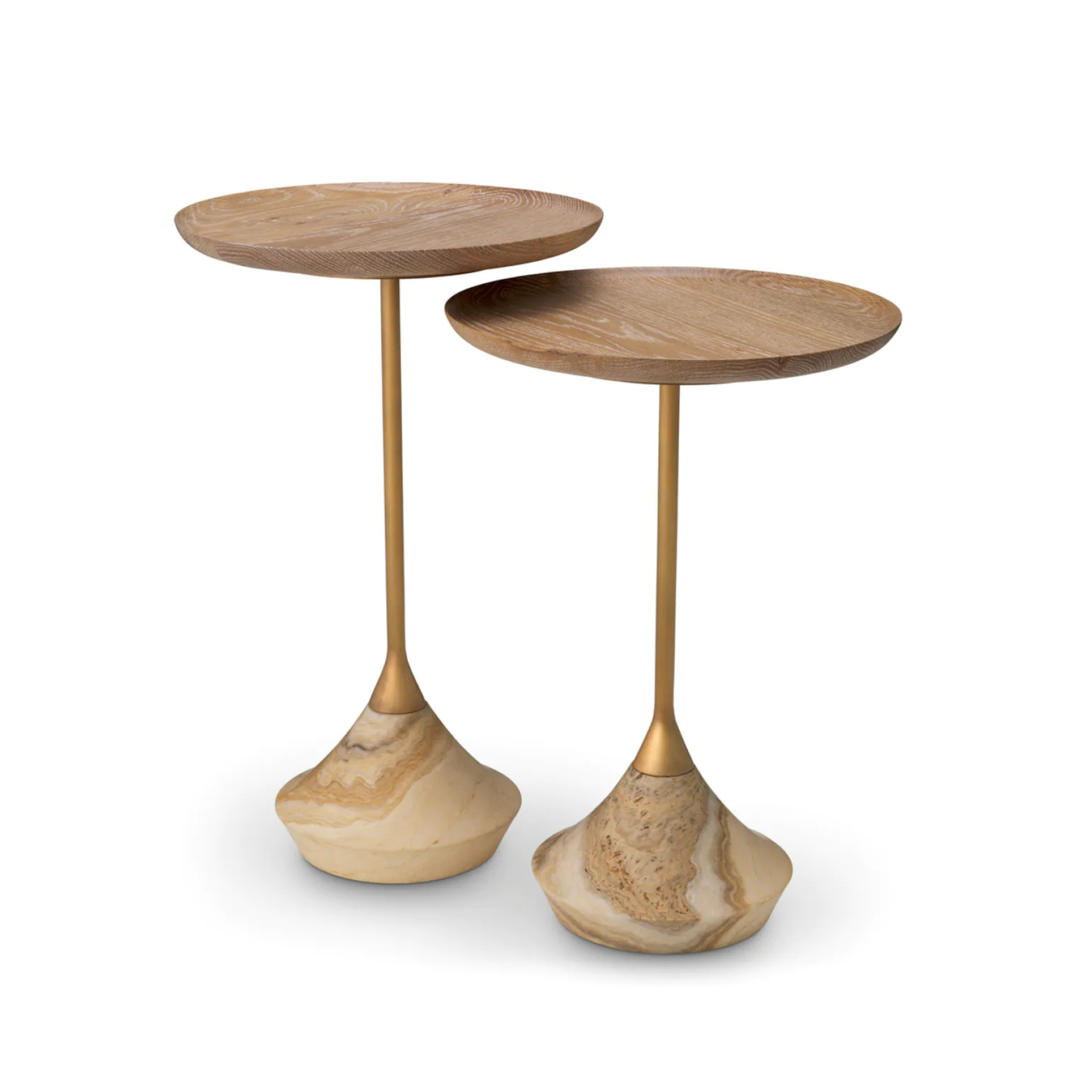 Súprava stolíkov PUGLIA z dubového dreva s onyxovým podstavcom