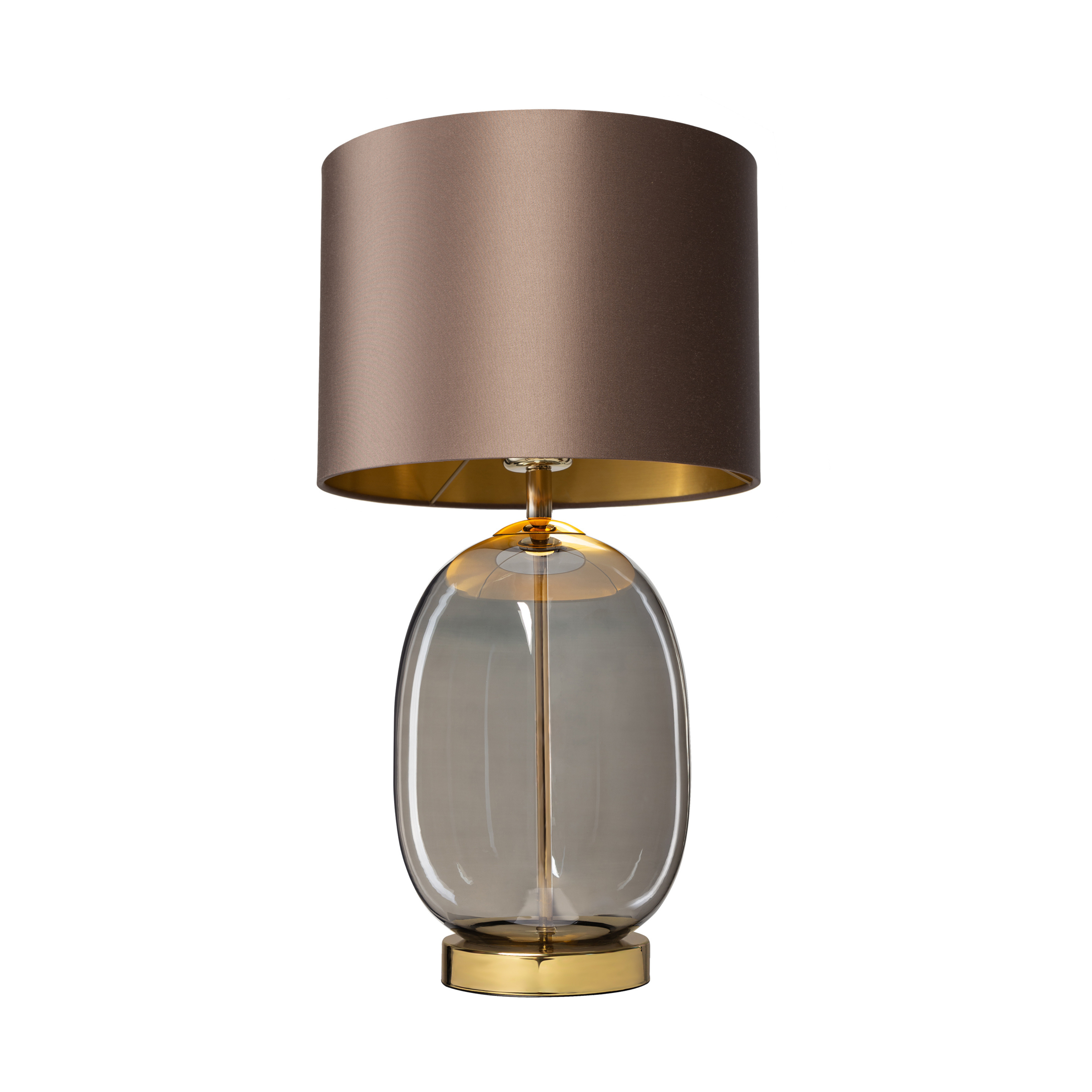 SALVADOR table lamp with smoked glass, brown shade, and gold finish