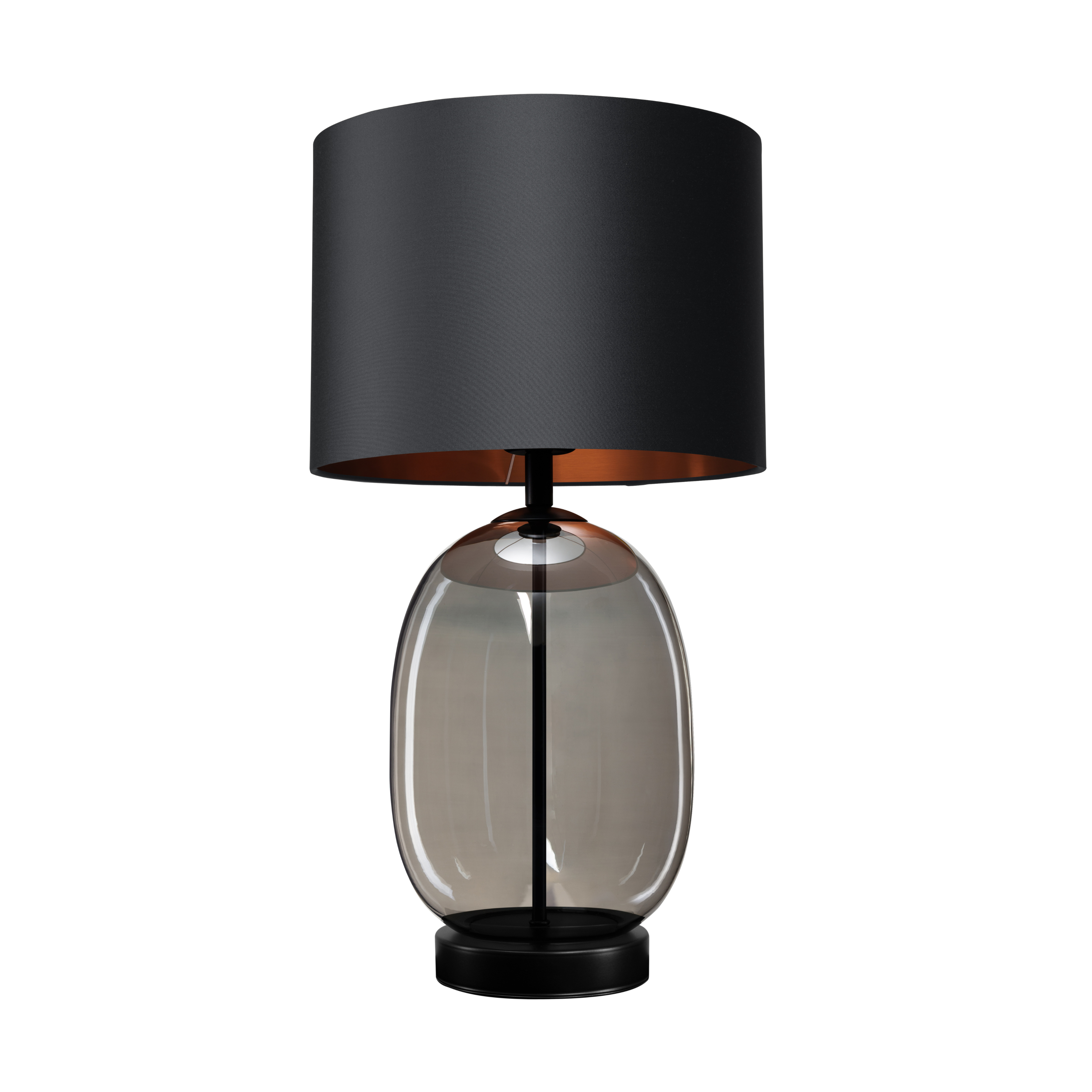 SALVADOR table lamp with smoked glass, black shade, and black finish