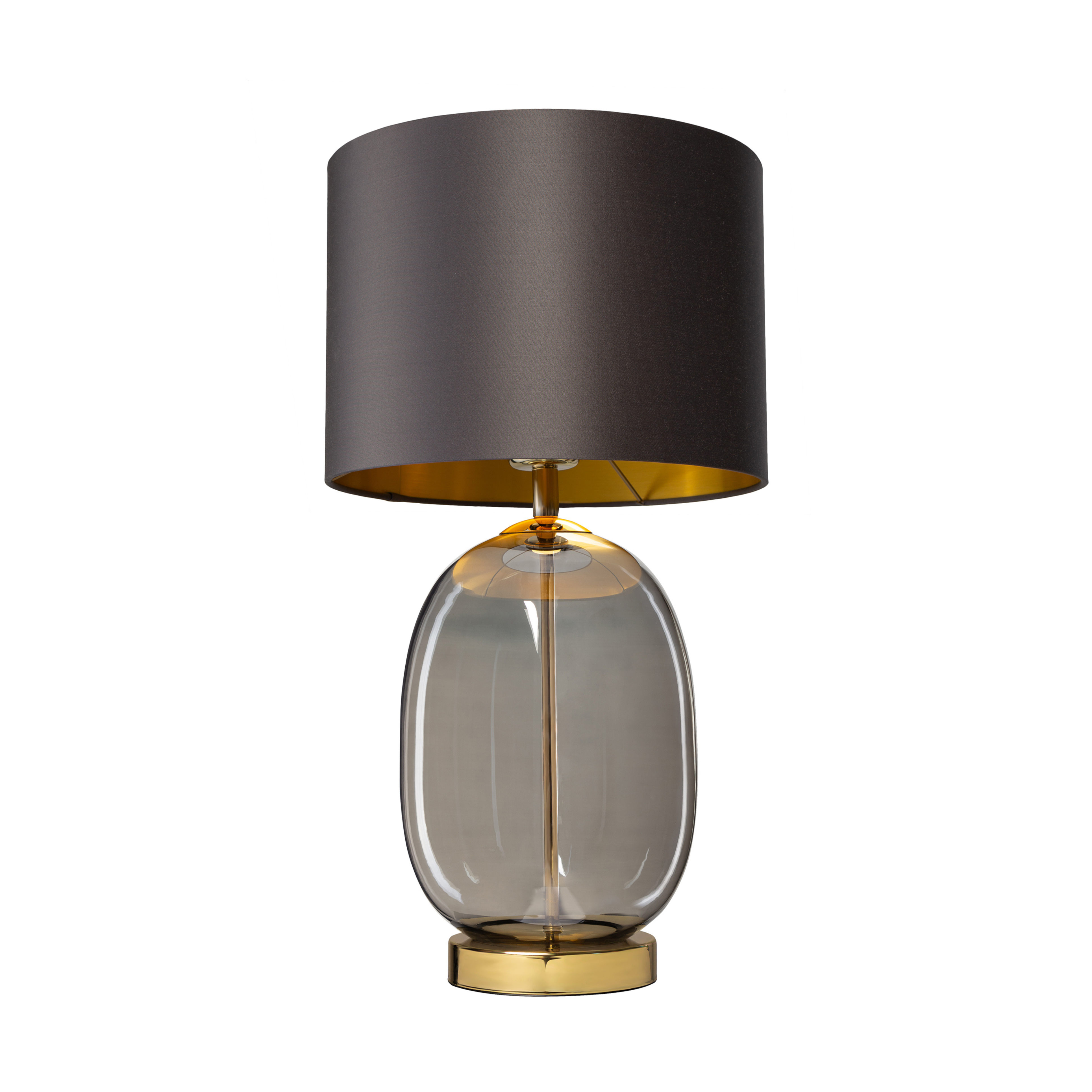 SALVADOR table lamp with smoked glass, graphite shade, and gold finish