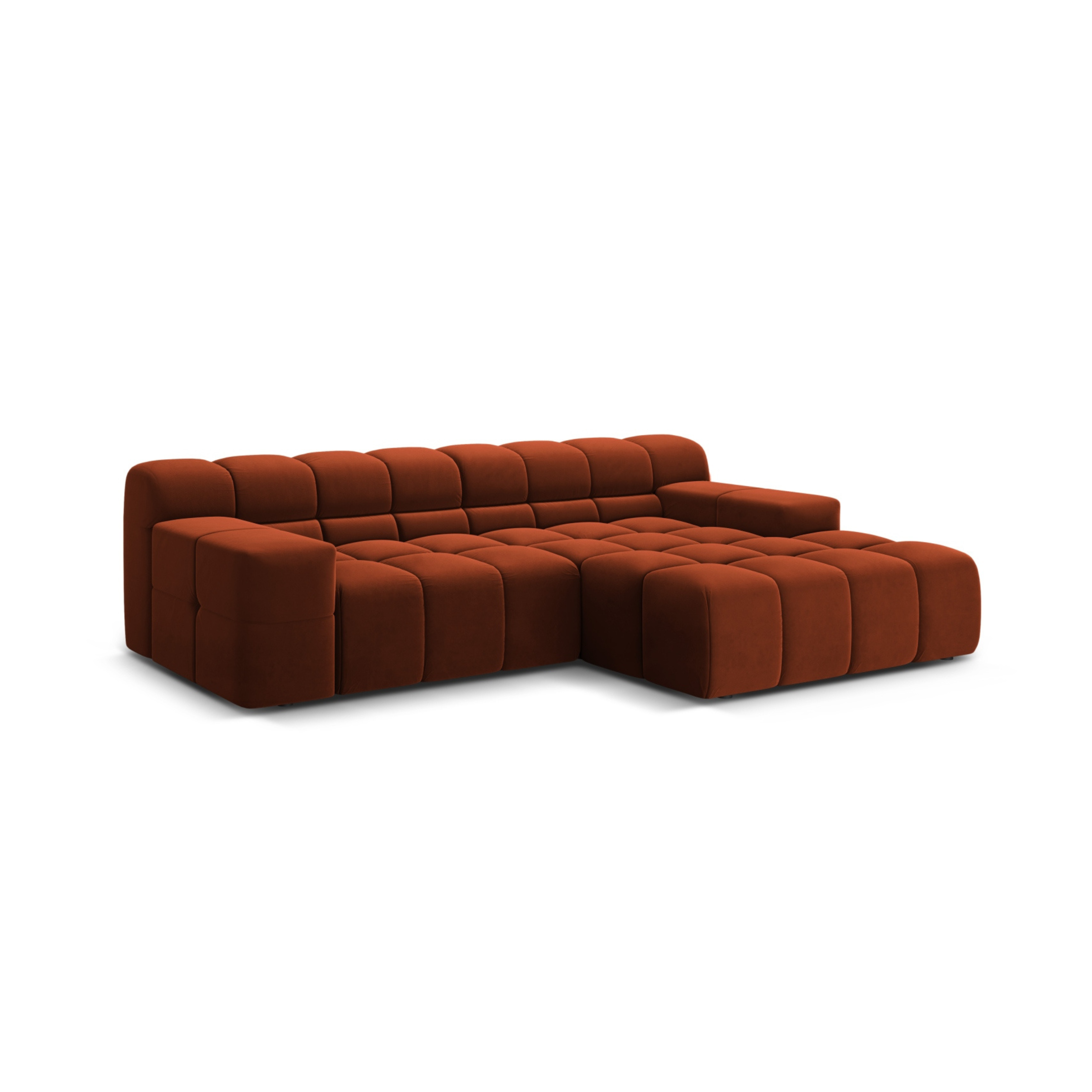 Right-facing 2-seater velvet corner sofa AGAVE brick red