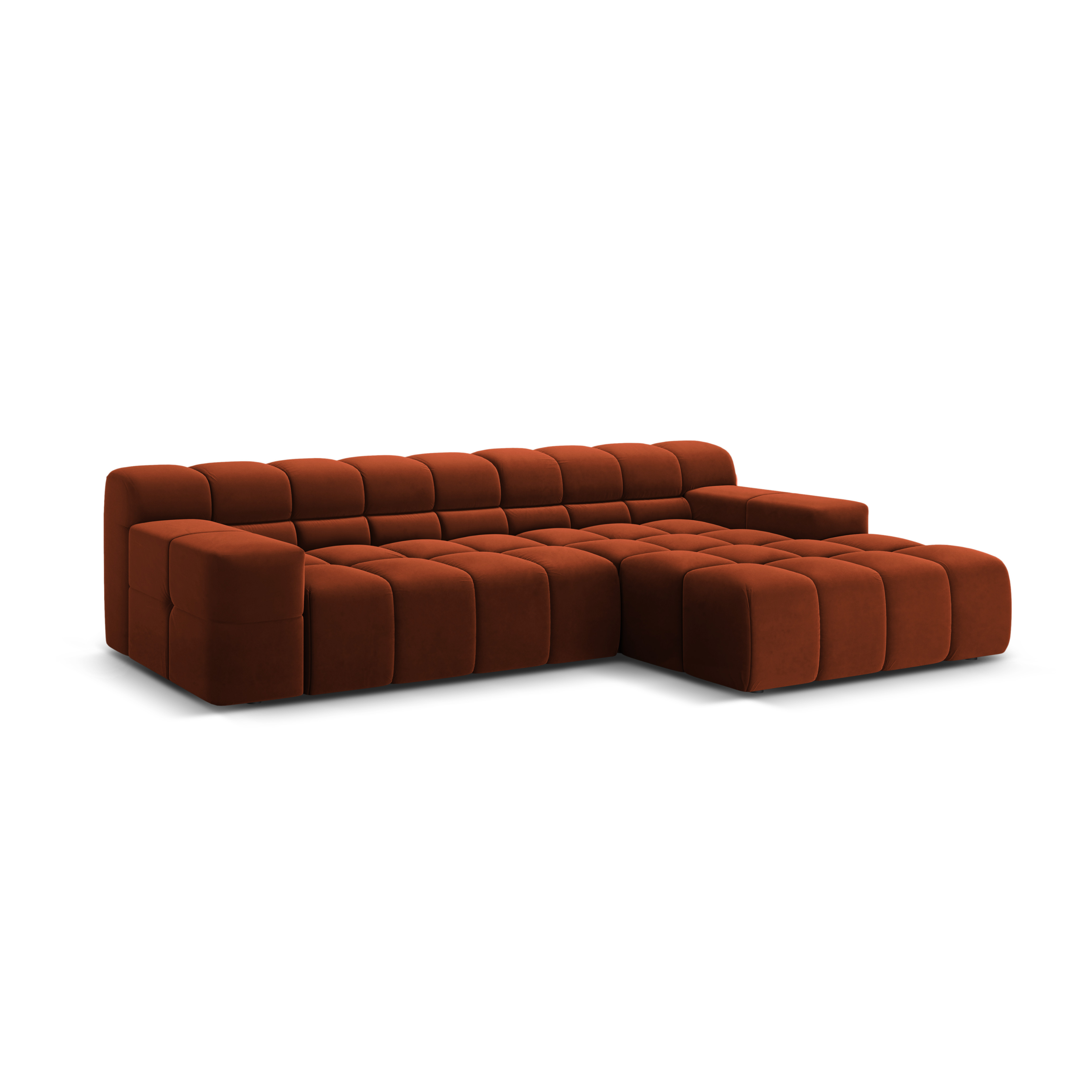 Right-facing 3-seater velvet corner sofa AGAVE in brick red