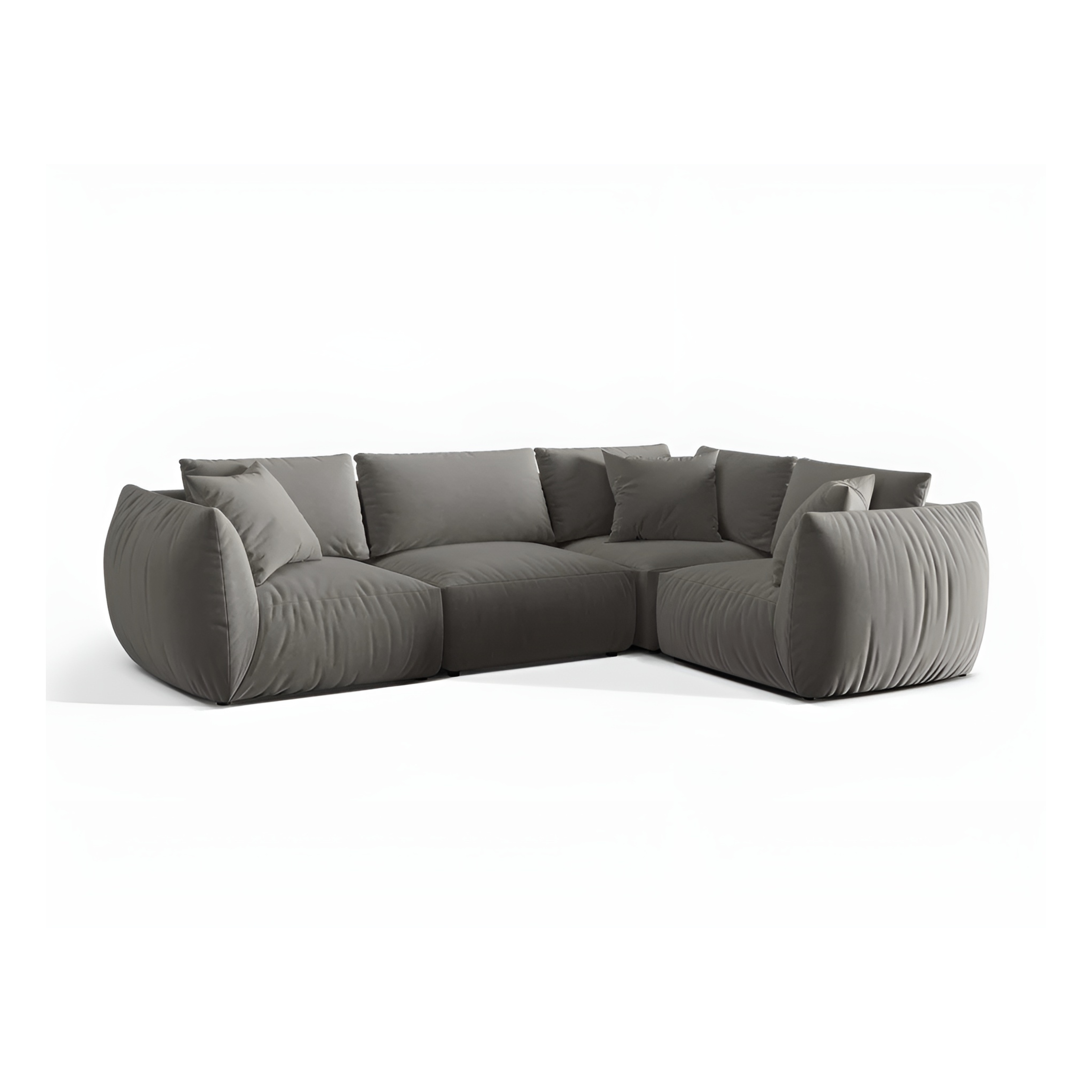 Gray velvet corner sofa for 4 people right-facing CHRIS