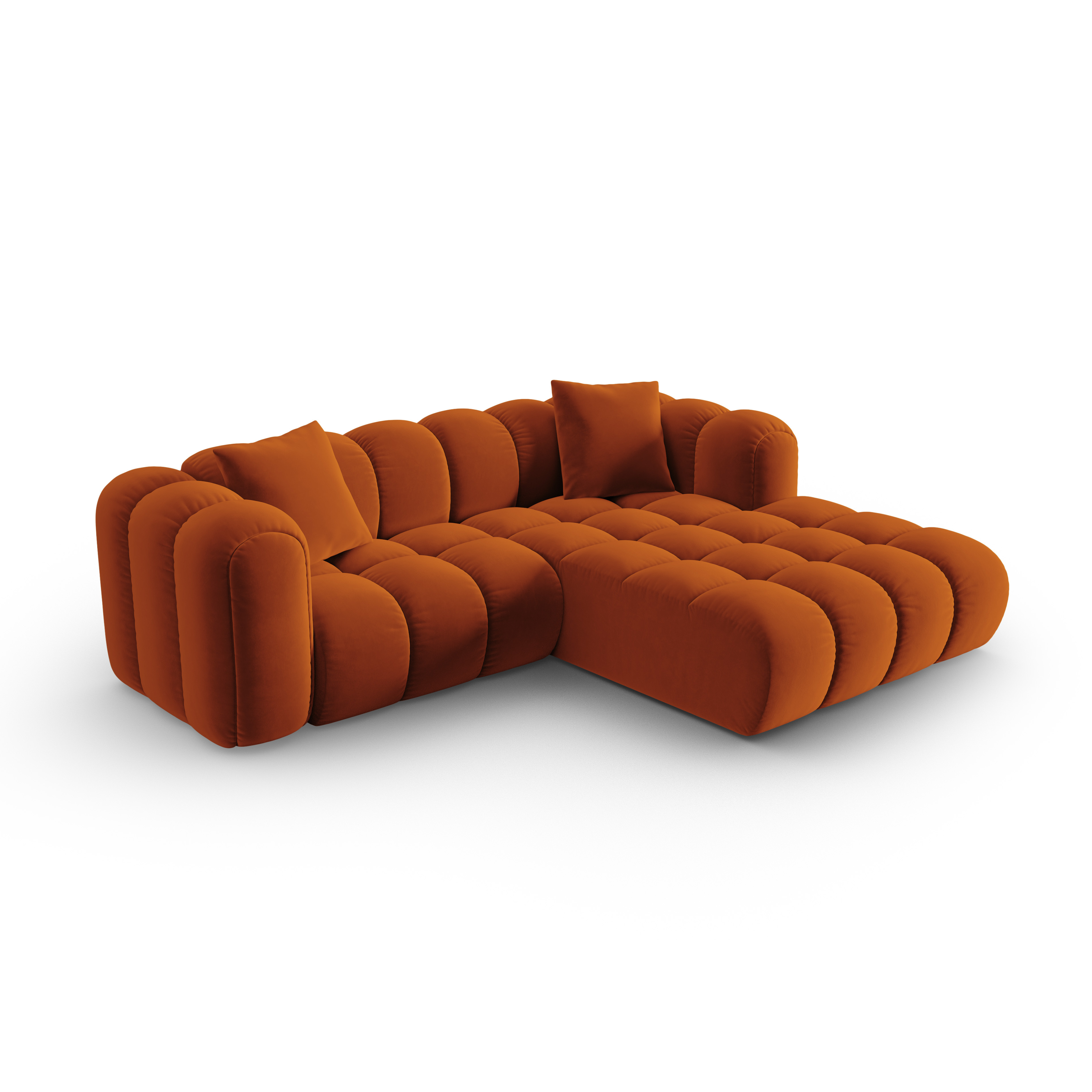 Velvet corner sofa for three people, right-facing ASTRO in rust