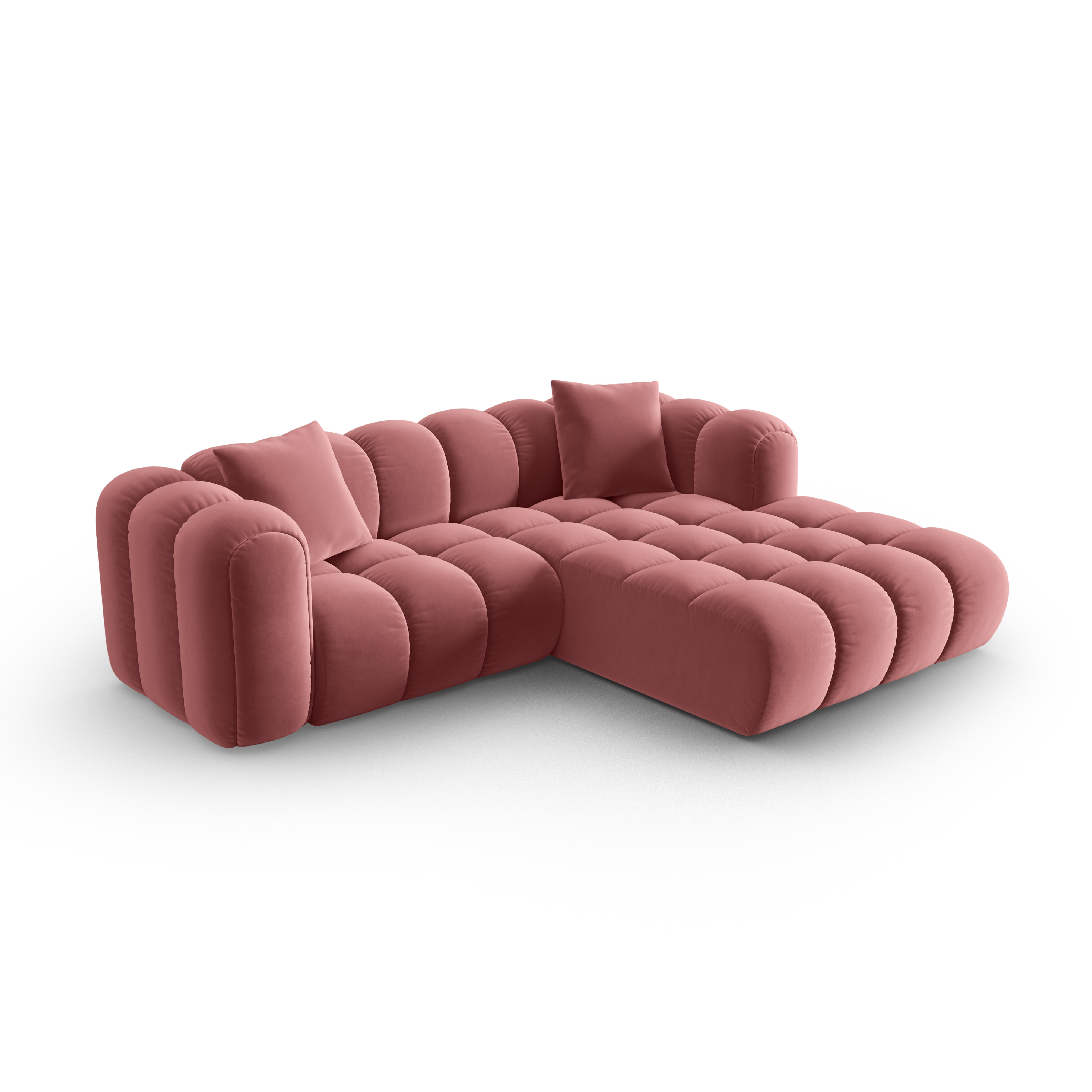 Velvet corner sofa for three people, right-facing, ASTRO, pink